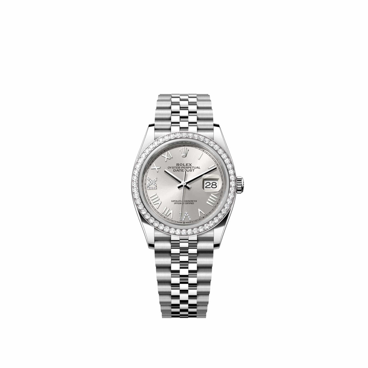 Rolex Datejust 36 126284RBR Stainless Steel Silver Diamond Roman Dial Jubilee Diamond Bezel (2026)