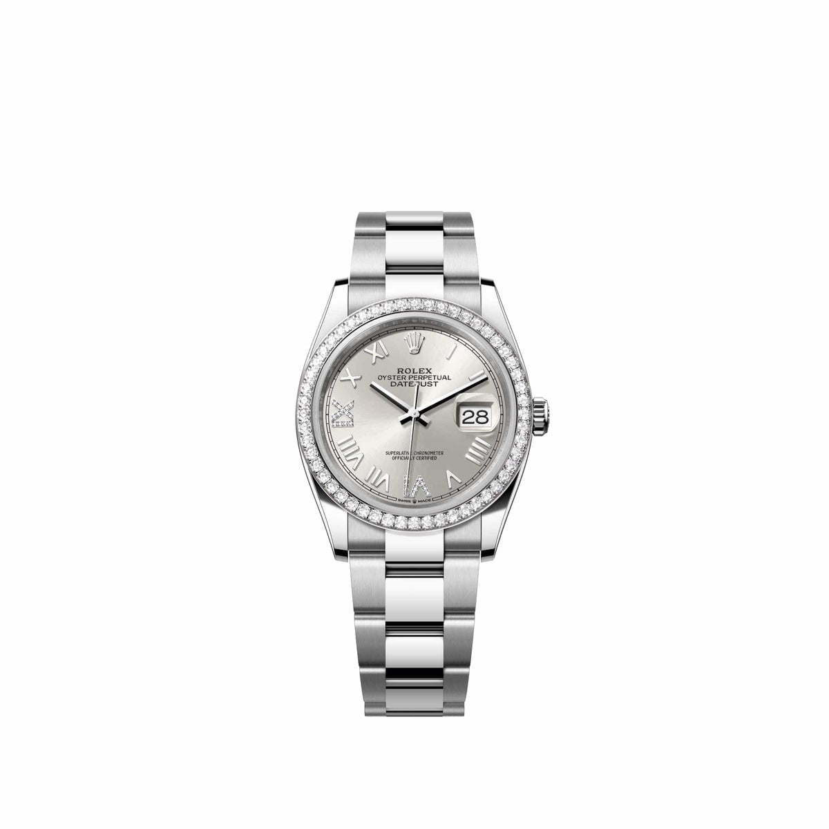 Rolex Datejust 36 126284RBR Stainless Steel Silver Diamond Roman Dial Oyster Diamond Bezel (2026)