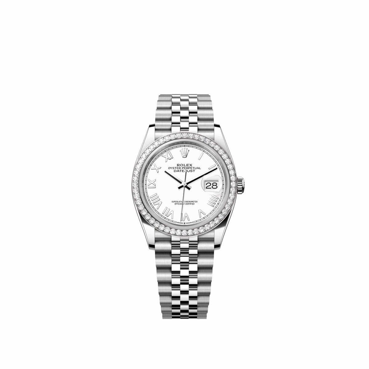 Rolex Datejust 36 126284RBR Stainless Steel White Roman Dial Jubilee Diamond Bezel (2026)