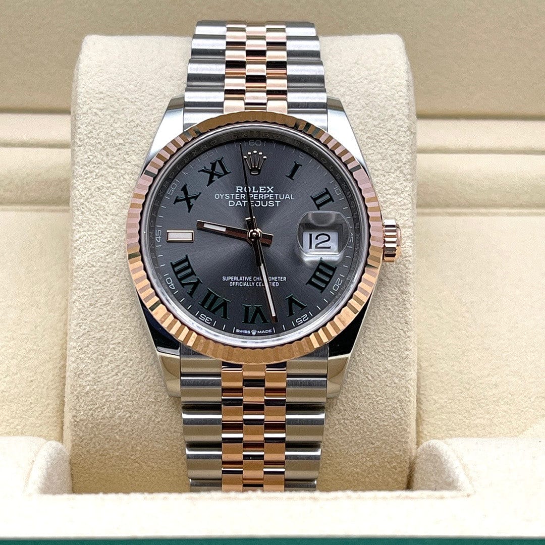 Luxury Watch Rolex Datejust 36 Rose Gold & Steel Slate 'Wimbledon' Dial 126231 Wrist Aficionado