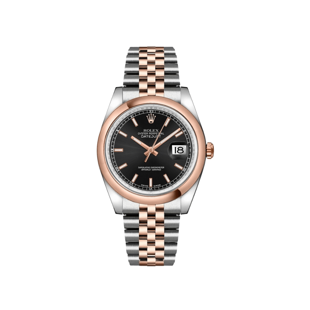 Luxury Watch Rolex Datejust 36 Stainless Steel & Rose Gold Black Dial 116201 Wrist Aficionado