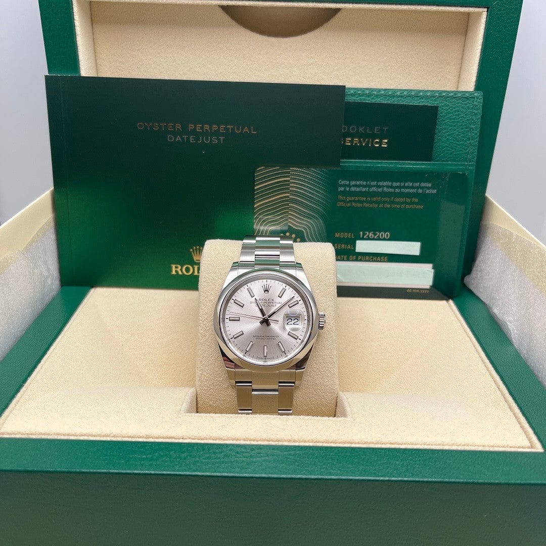 Luxury Watch Rolex Datejust 36 Stainless Steel Silver Dial Oyster 126200 Wrist Aficionado