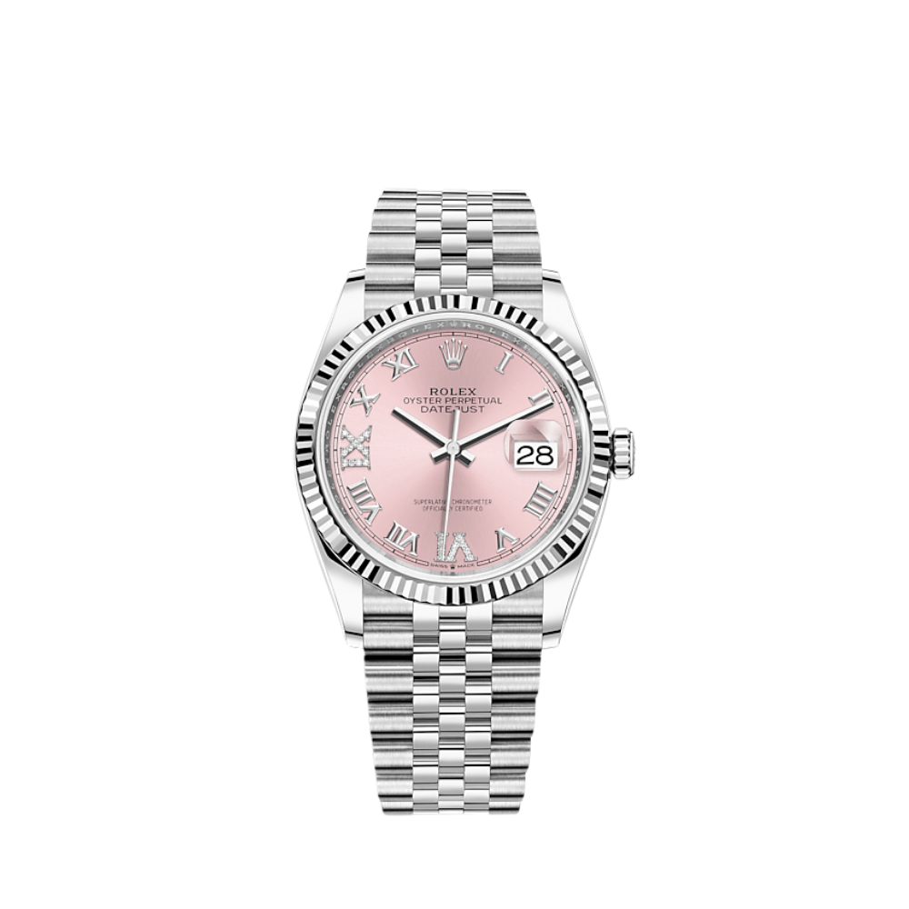 Luxury Watch Rolex Datejust 36 White Gold & Stainless Steel Pink Dial 126234 Wrist Aficionado