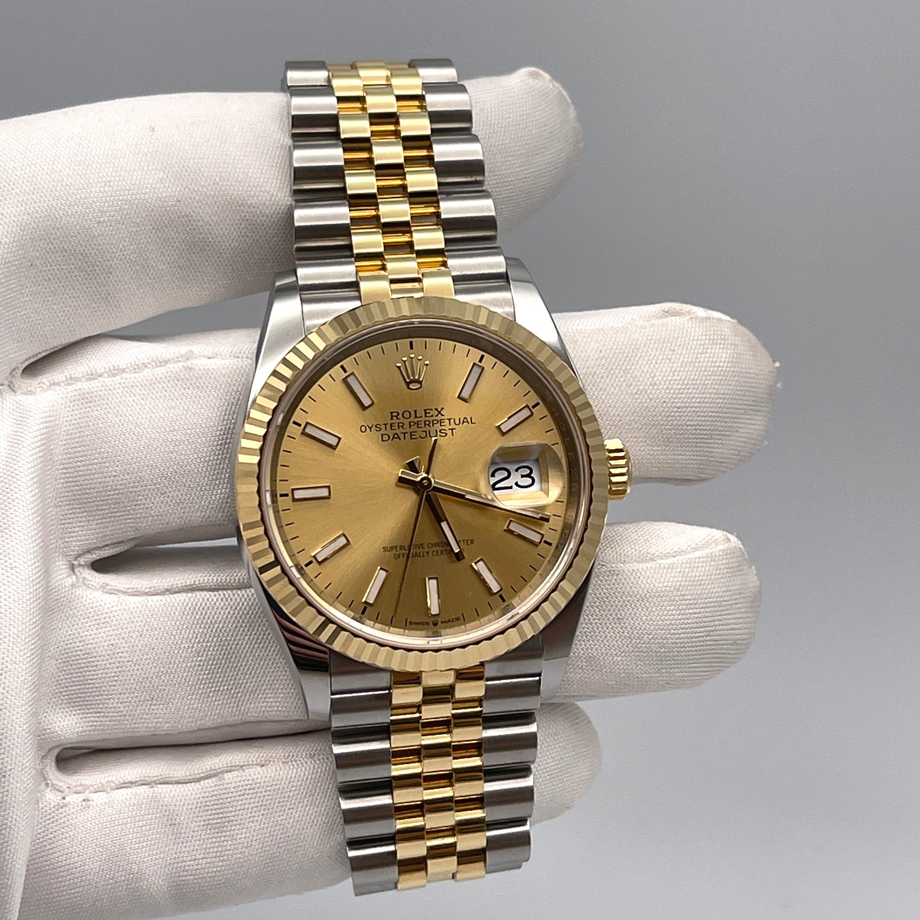 Rolex Datejust 36 Yellow Gold & Steel Champagne Dial Jubilee 126233 Wrist Aficionado