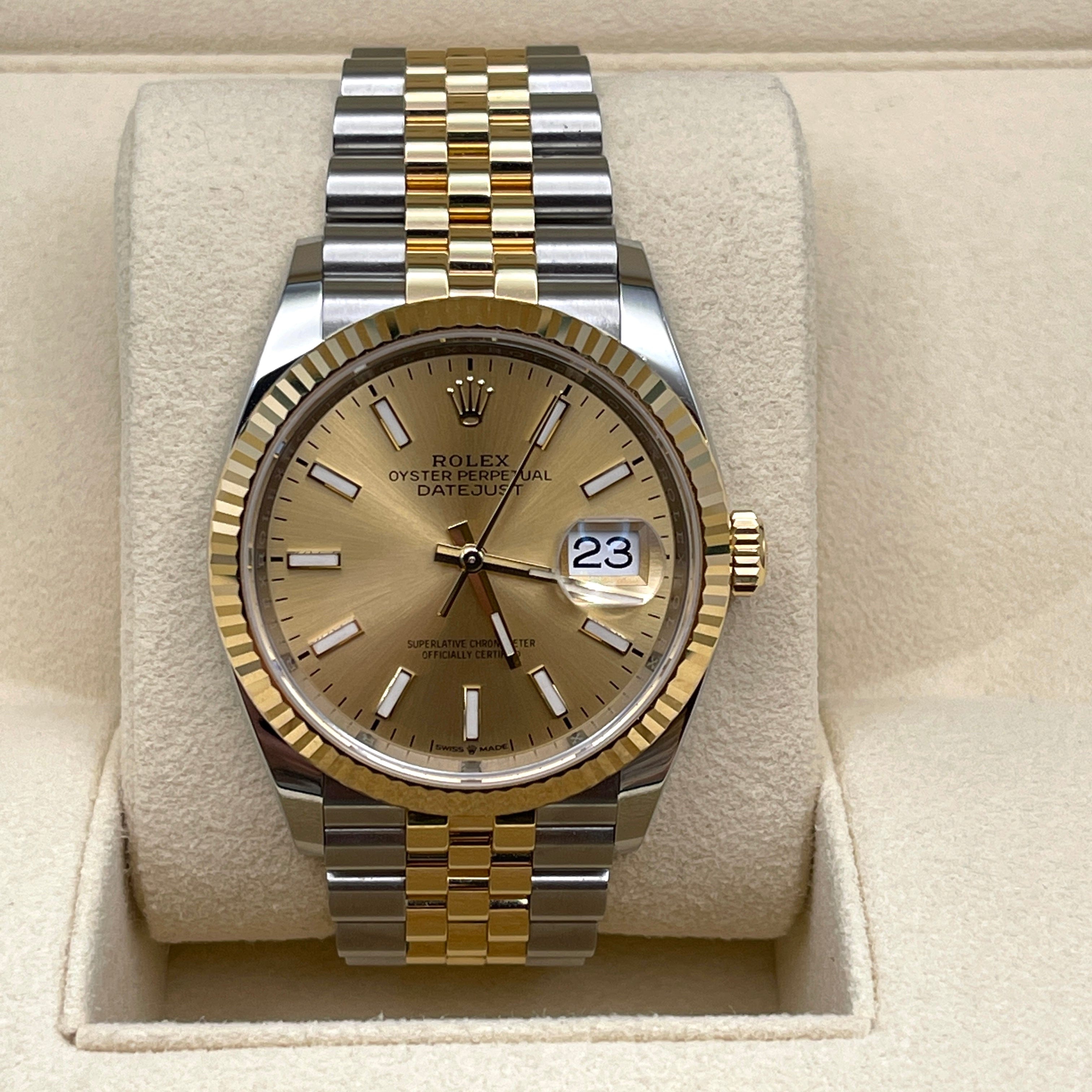 Rolex Datejust 36 Yellow Gold & Steel Champagne Dial Jubilee 126233 Wrist Aficionado