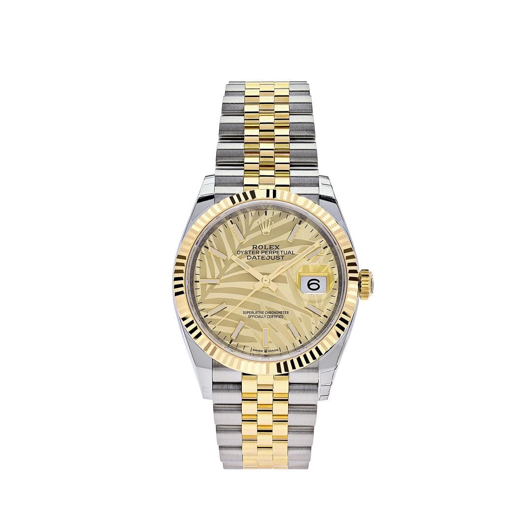 Rolex Datejust 36 Yellow Gold & Steel Palm Motif Dial Jubilee 126233 Wrist Aficionado