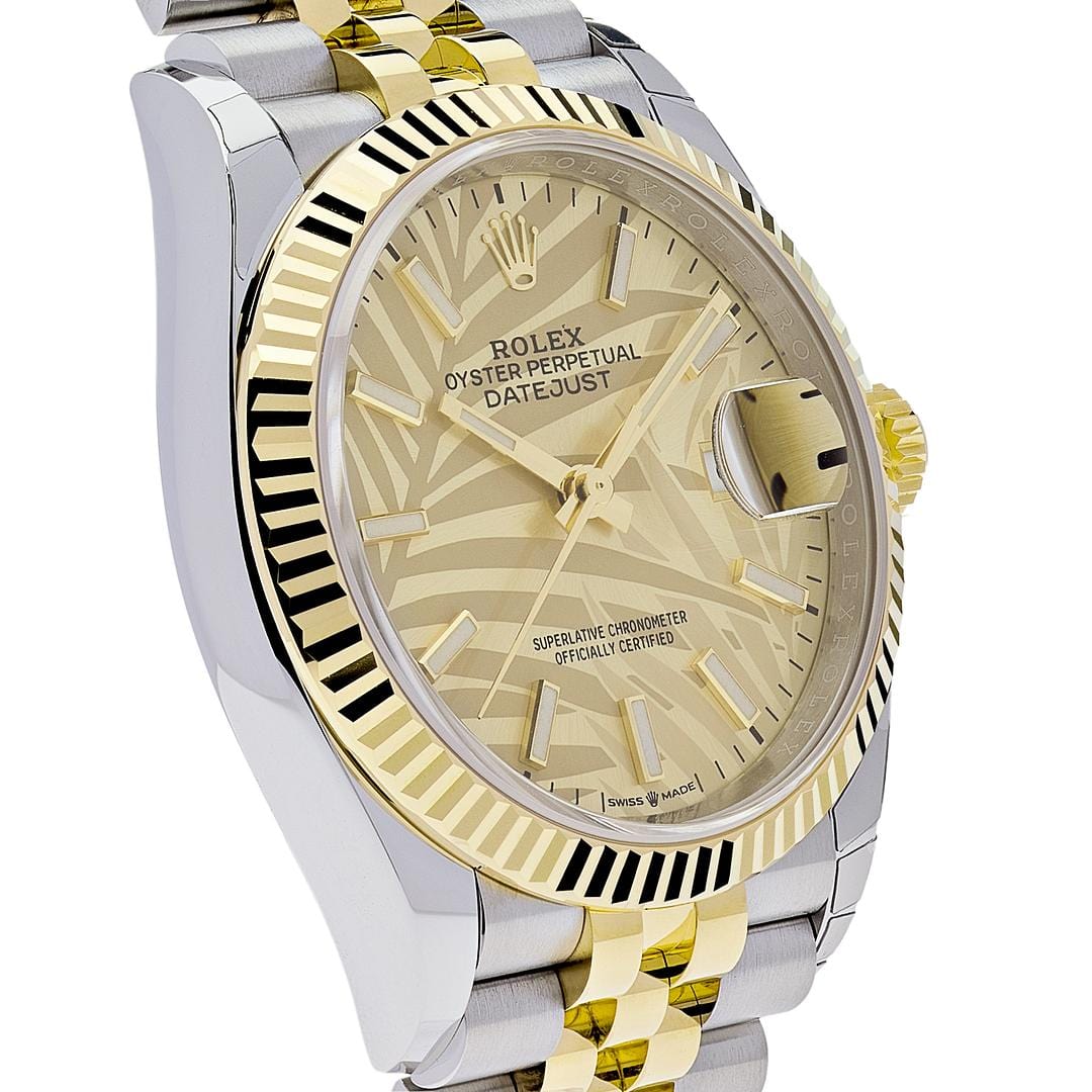 Rolex Datejust 36 Yellow Gold & Steel Palm Motif Dial Jubilee 126233 Wrist Aficionado