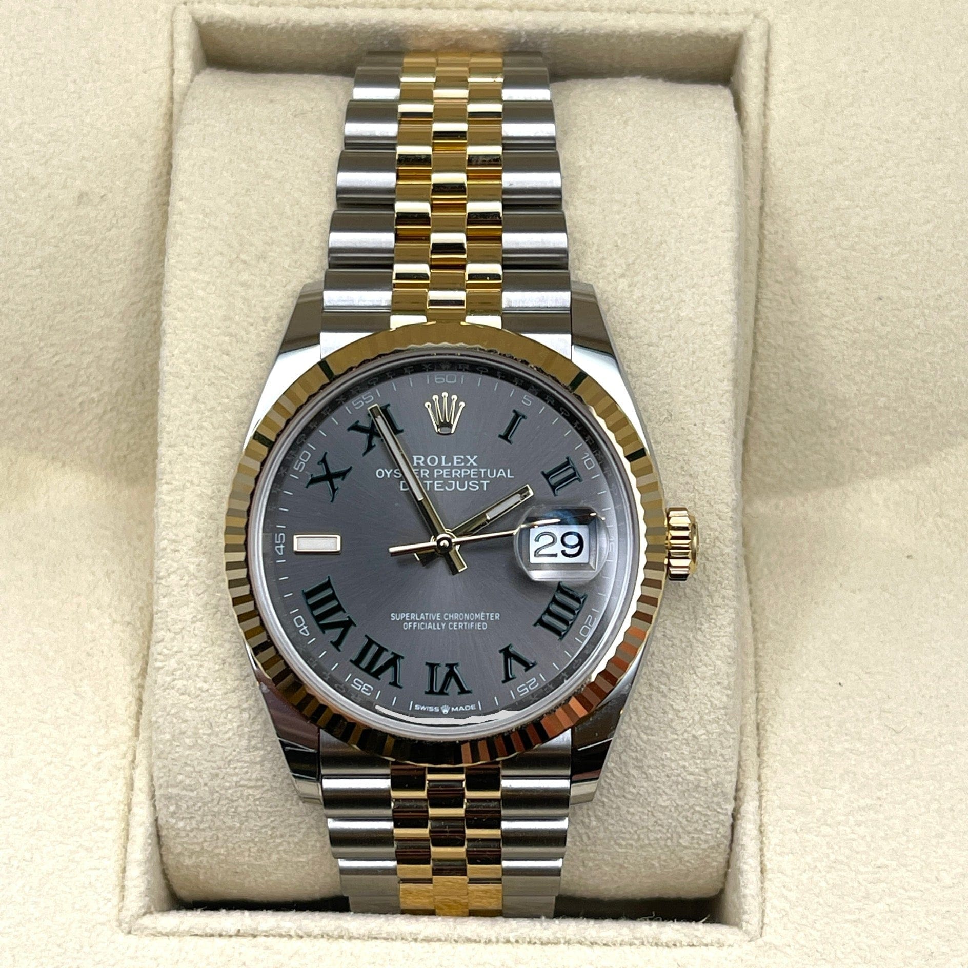 Rolex Datejust 36 Yellow Gold & Steel Slate 'Wimbledon' Dial Jubilee 126233 (2021) Wrist Aficionado