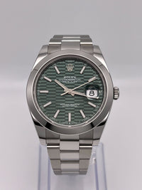 Thumbnail for Rolex Datejust 41 Mint Green Fluted-Motif Dial Steel Oyster Bracelet 126300 Wrist Aficionado
