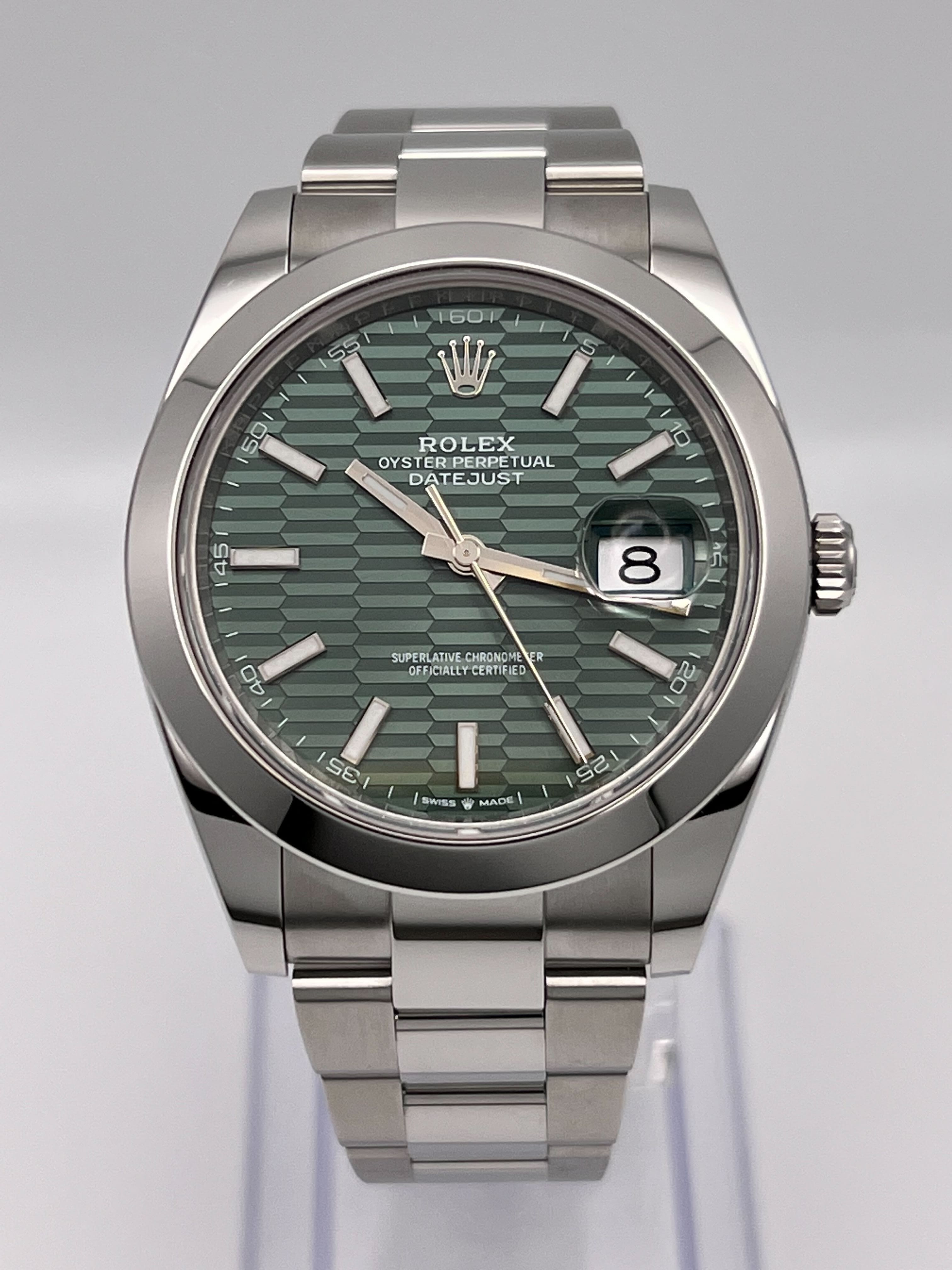 Rolex Datejust 41 Mint Green Fluted-Motif Dial Steel Oyster Bracelet 126300 Wrist Aficionado