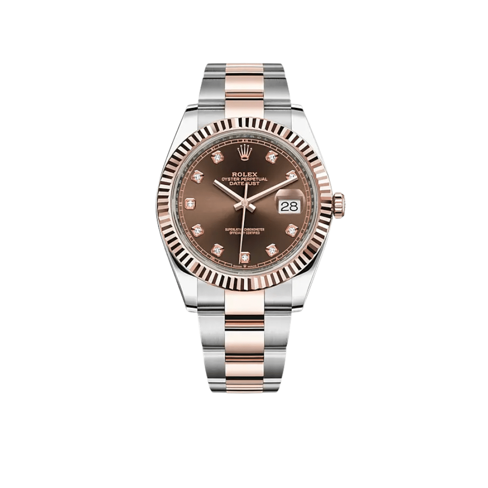 Luxury Watch Rolex Datejust 41 Rose Gold & Stainless Steel Chocolate Diamond Dial 126331 Wrist Aficionado