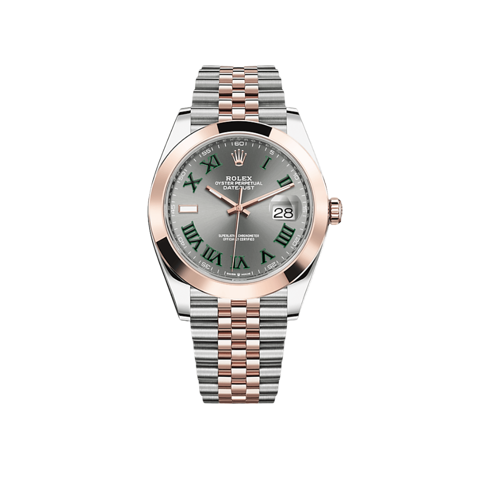 Rose gold discount and green rolex