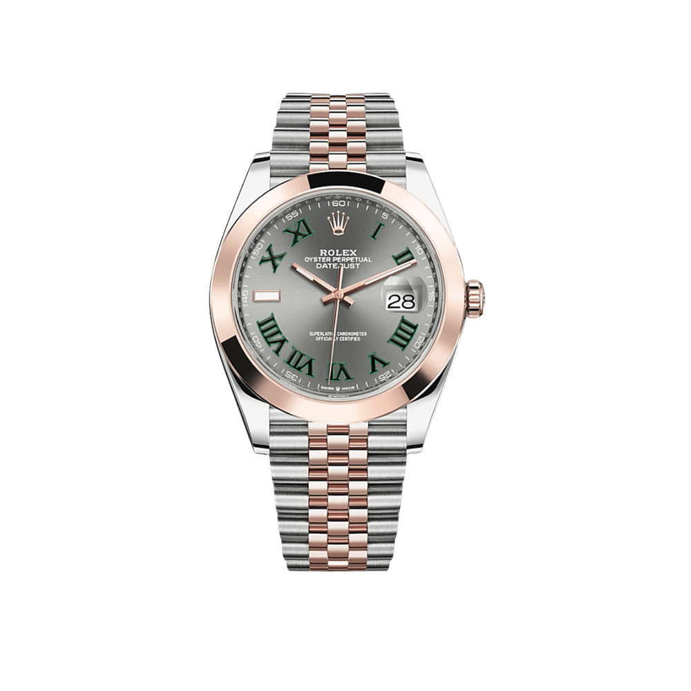 Luxury Watch Rolex Datejust 41 Rose Gold & Stainless Steel Slate/Green Dial Jubilee 126301 Wrist Aficionado