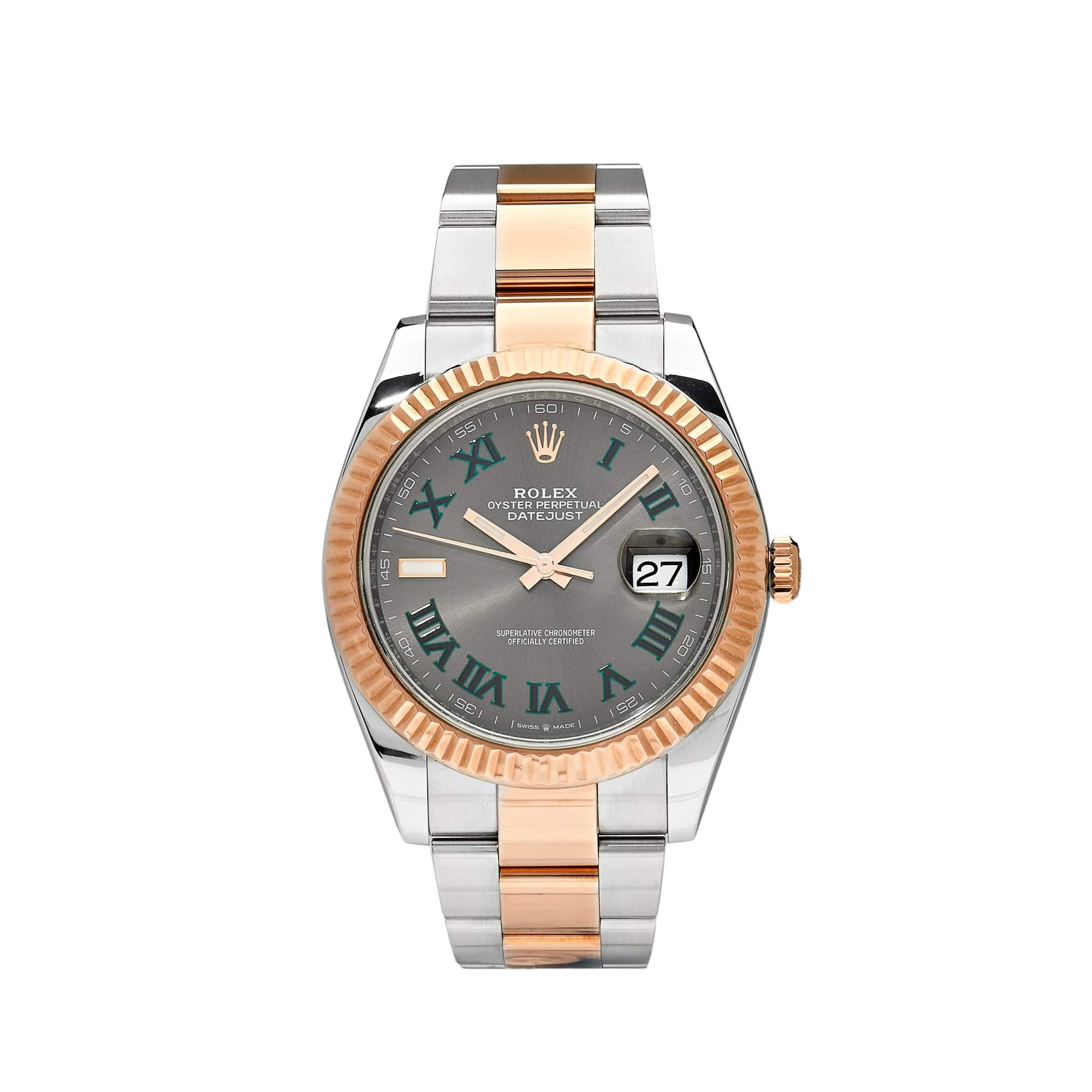 Rolex Datejust 41 Rose Gold Steel Wimbledon Dial 126331 Wrist