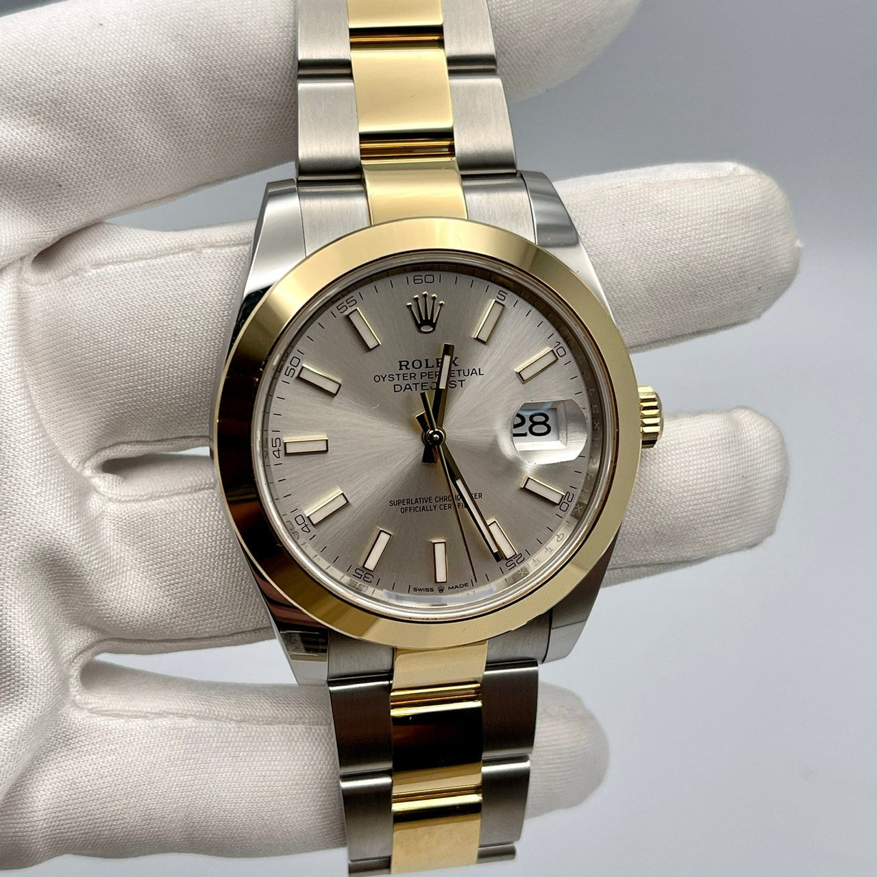 Luxury Watch Rolex Datejust 41 Yellow Gold & Stainless Steel Silver Dial 126303 Wrist Aficionado