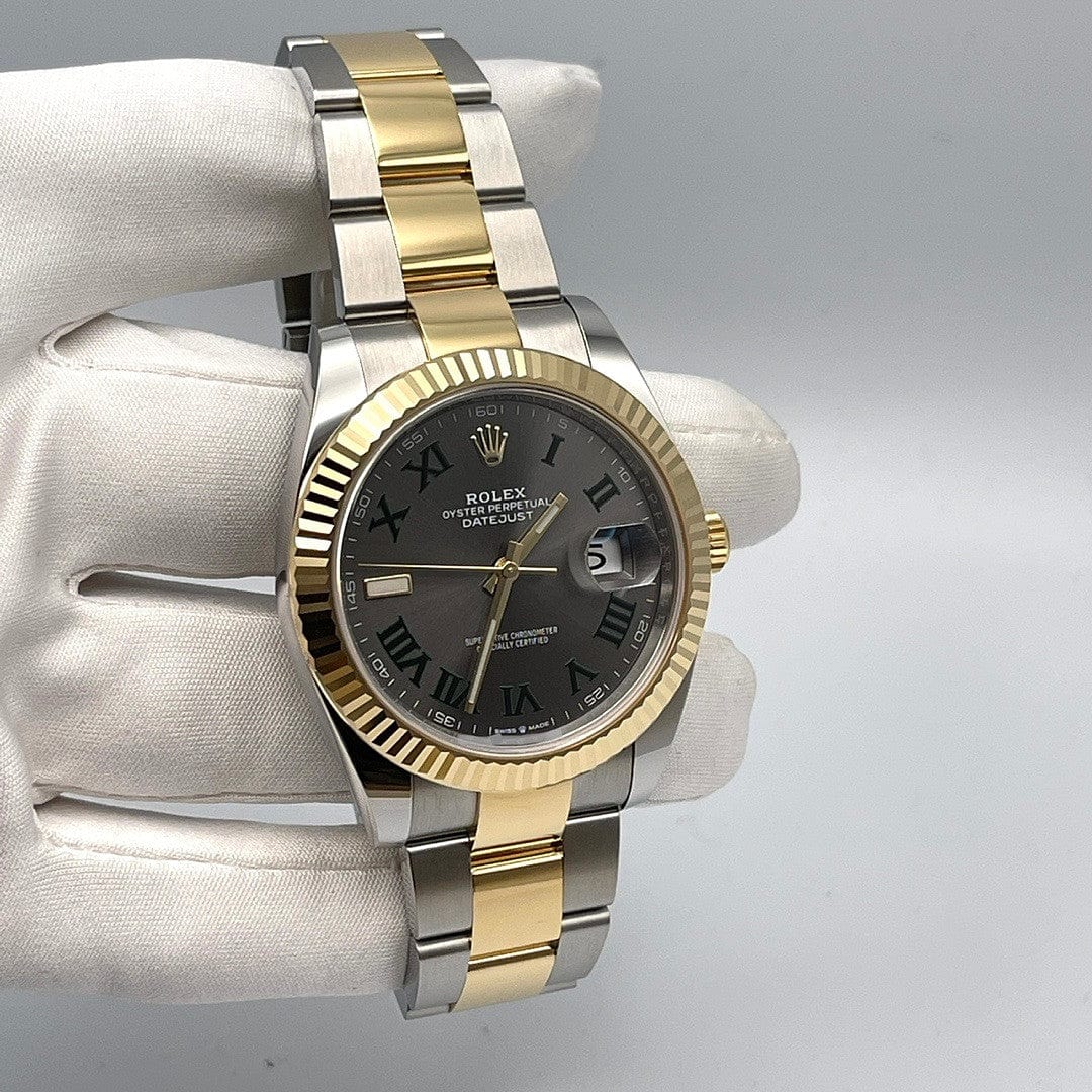 Luxury Watch Rolex Datejust 41 Yellow Gold & Stainless Steel Slate/Green Roman Dial 126333 Wrist Aficionado