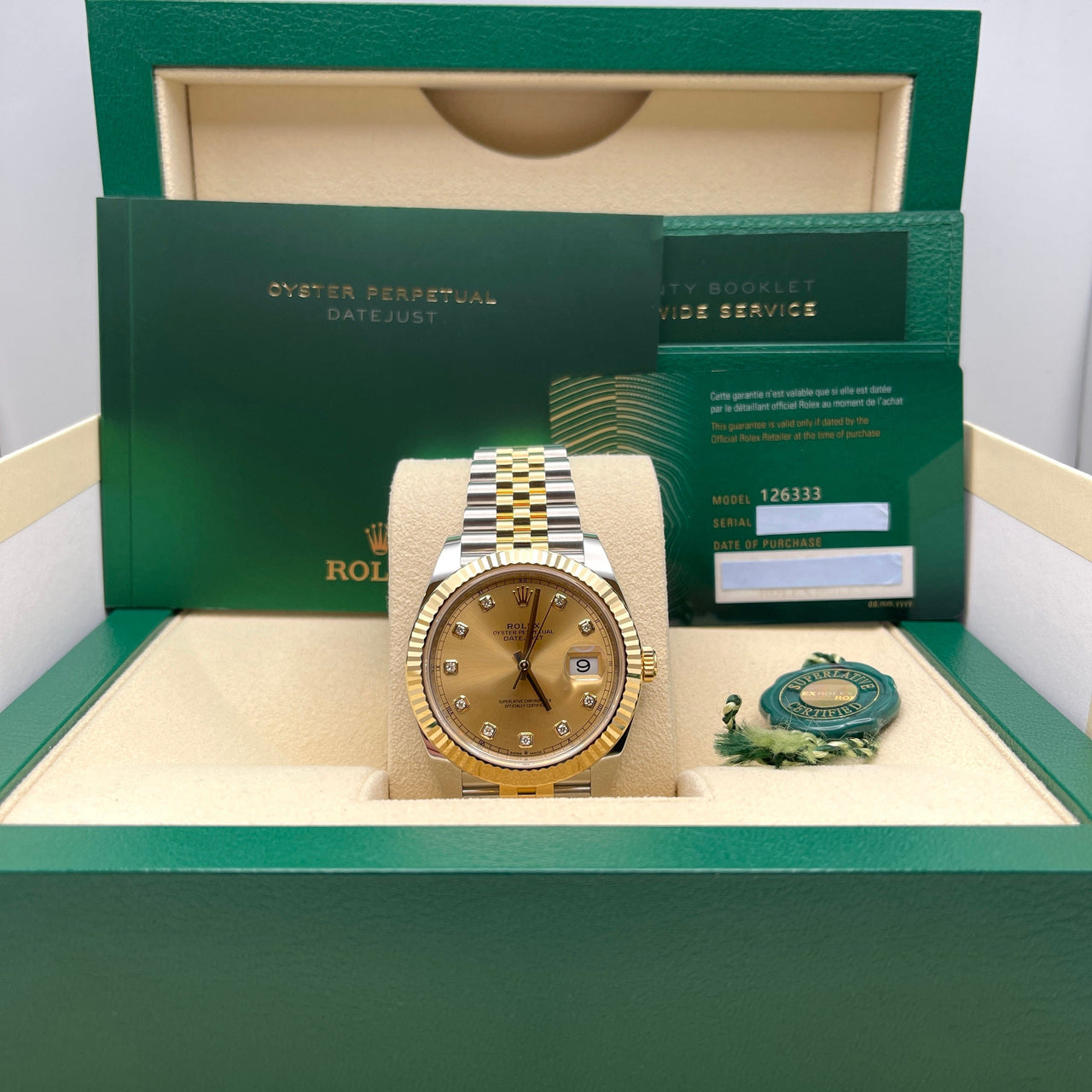 Luxury Watch Rolex Datejust 41 Yellow Gold & Steel Champagne Diamond Dial Jubilee 126333 Wrist Aficionado