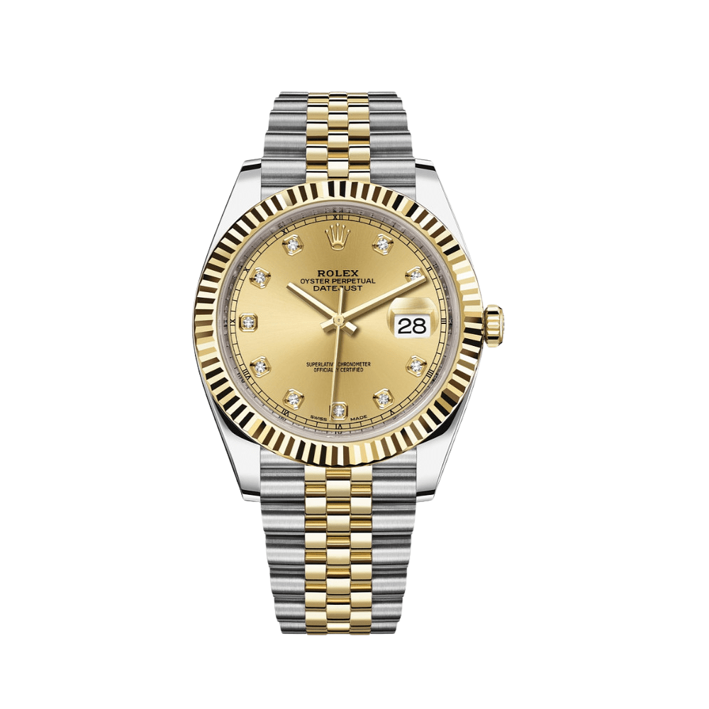 Luxury Watch Rolex Datejust 41 Yellow Gold & Steel Champagne Diamond Dial Jubilee 126333 Wrist Aficionado