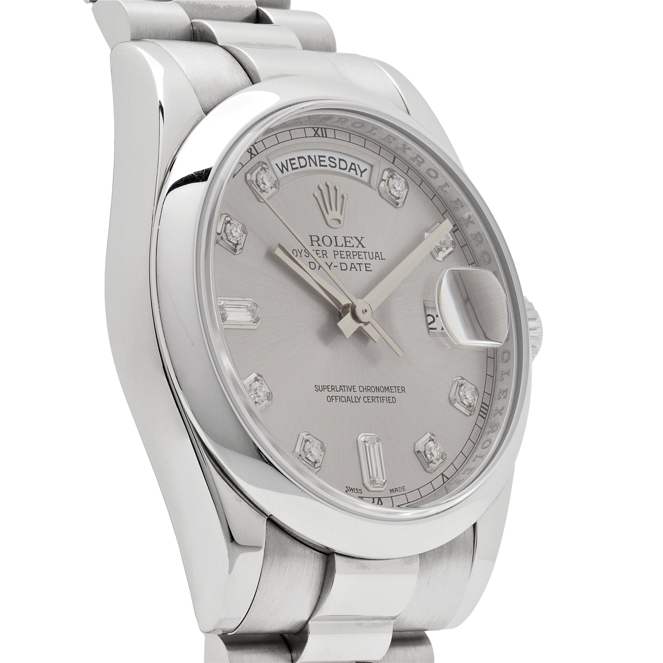 Rolex Day-Date ⁠118206 Platinum Silver Diamond Dial (2022)