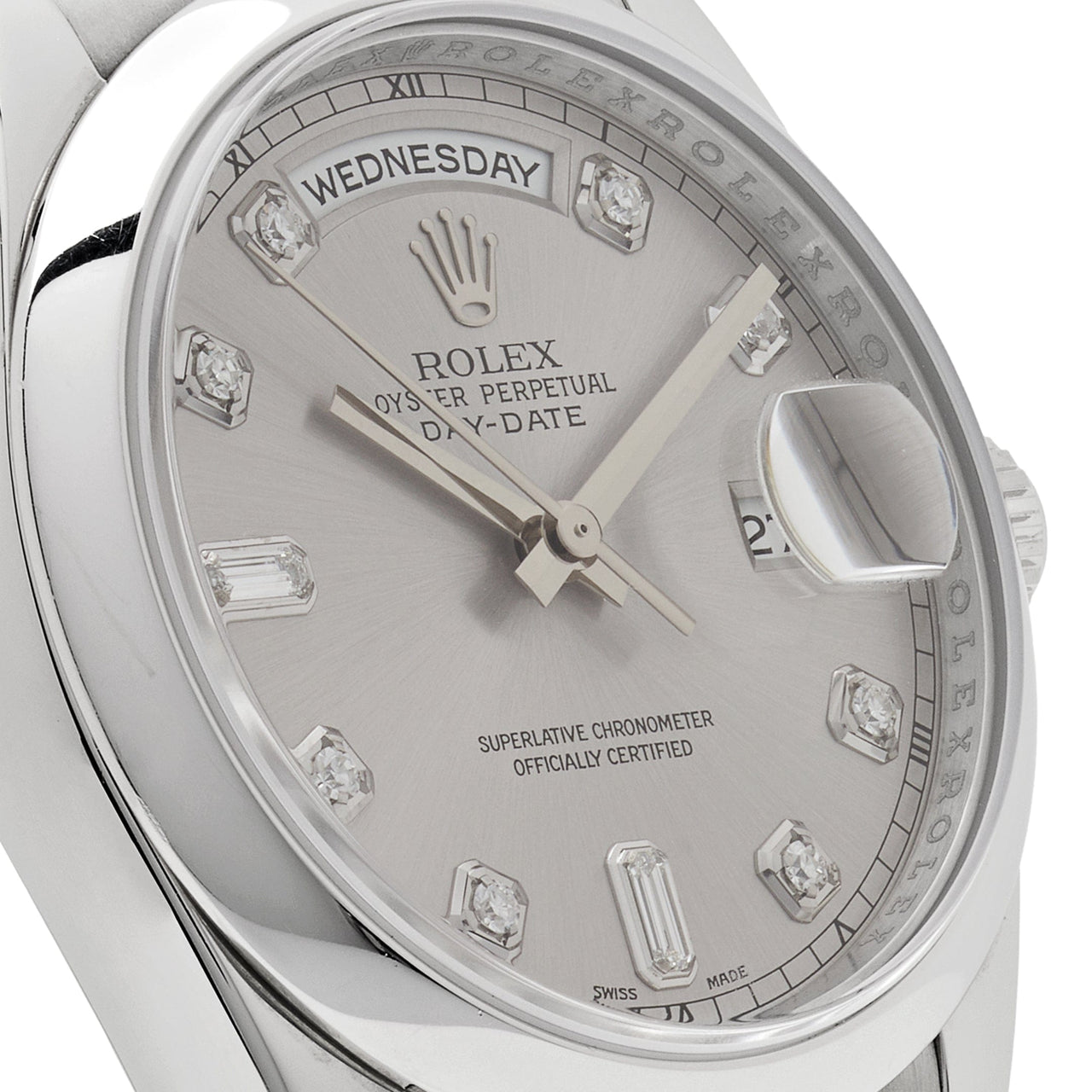 Rolex Day-Date ⁠118206 Platinum Silver Diamond Dial (2022)