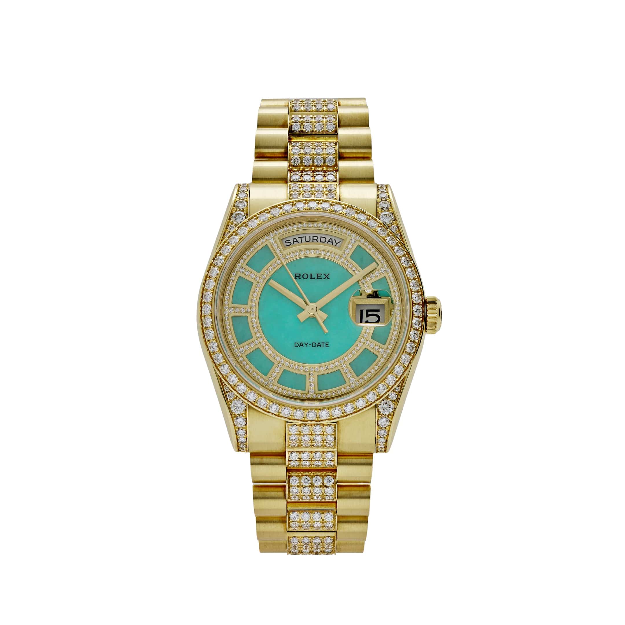 Rolex Day-Date 118388 Yellow Gold Jade Green Dial Diamond Pavé 'Carousel'