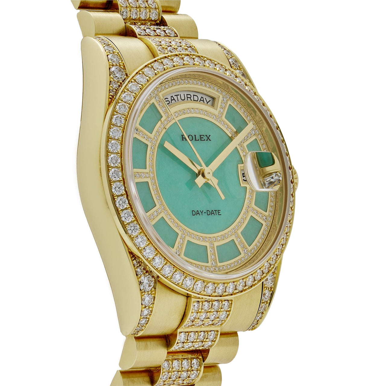 Rolex Day-Date 118388 Yellow Gold Jade Green Dial Diamond Pavé 'Carousel'