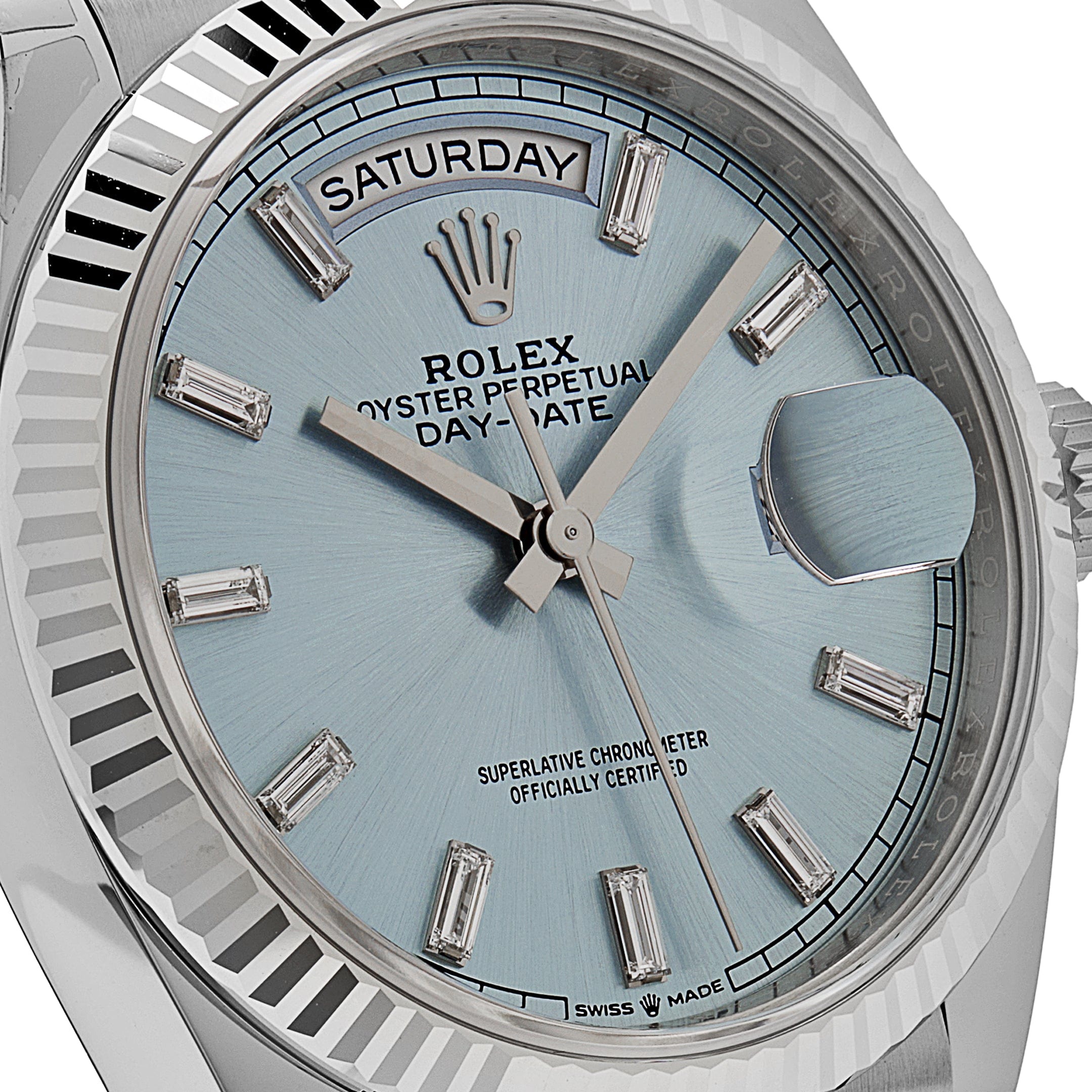 Rolex Day-Date 128236 Platinum Ice Blue Baguette Dial