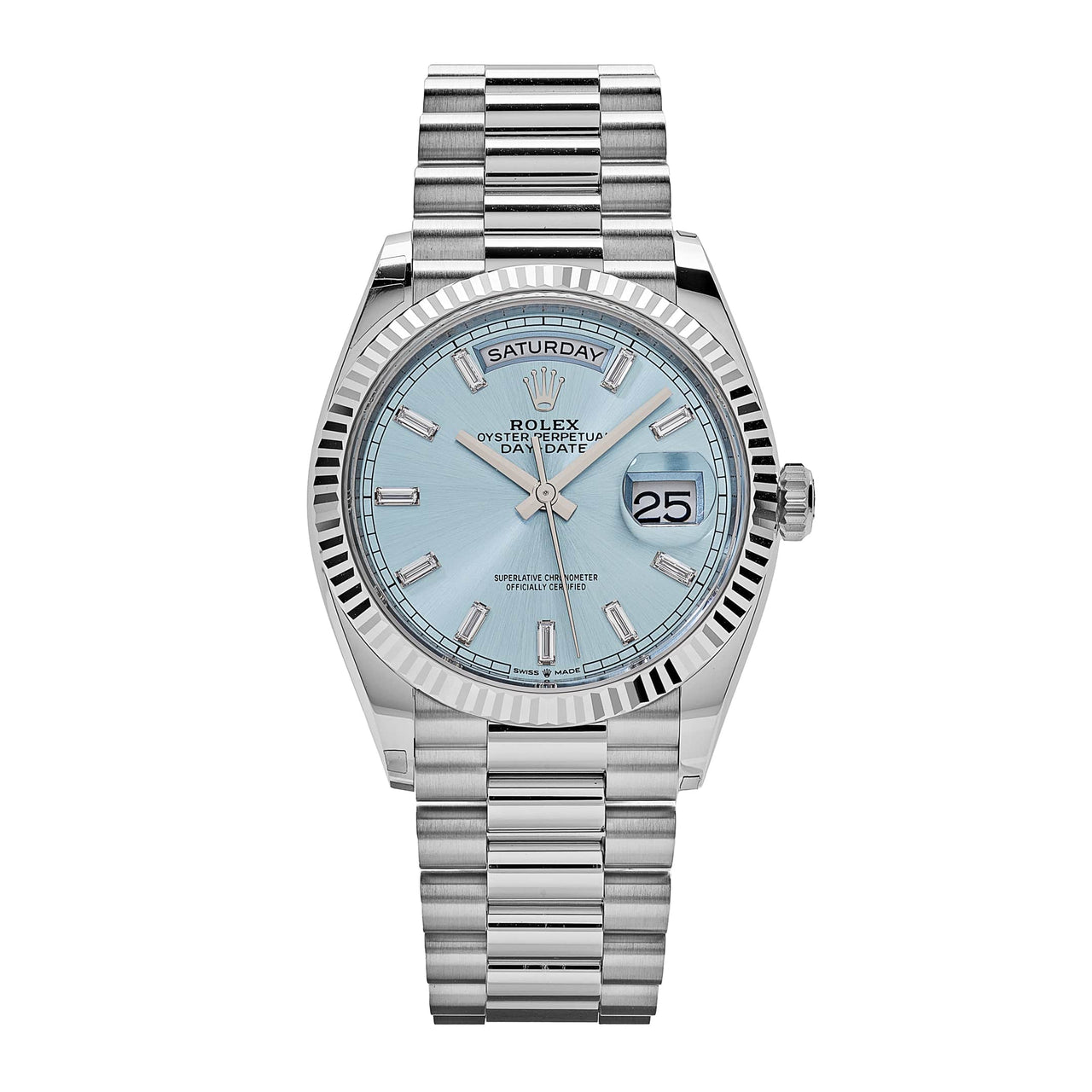 Rolex Day-Date 128236 Platinum Ice Blue Baguette Dial