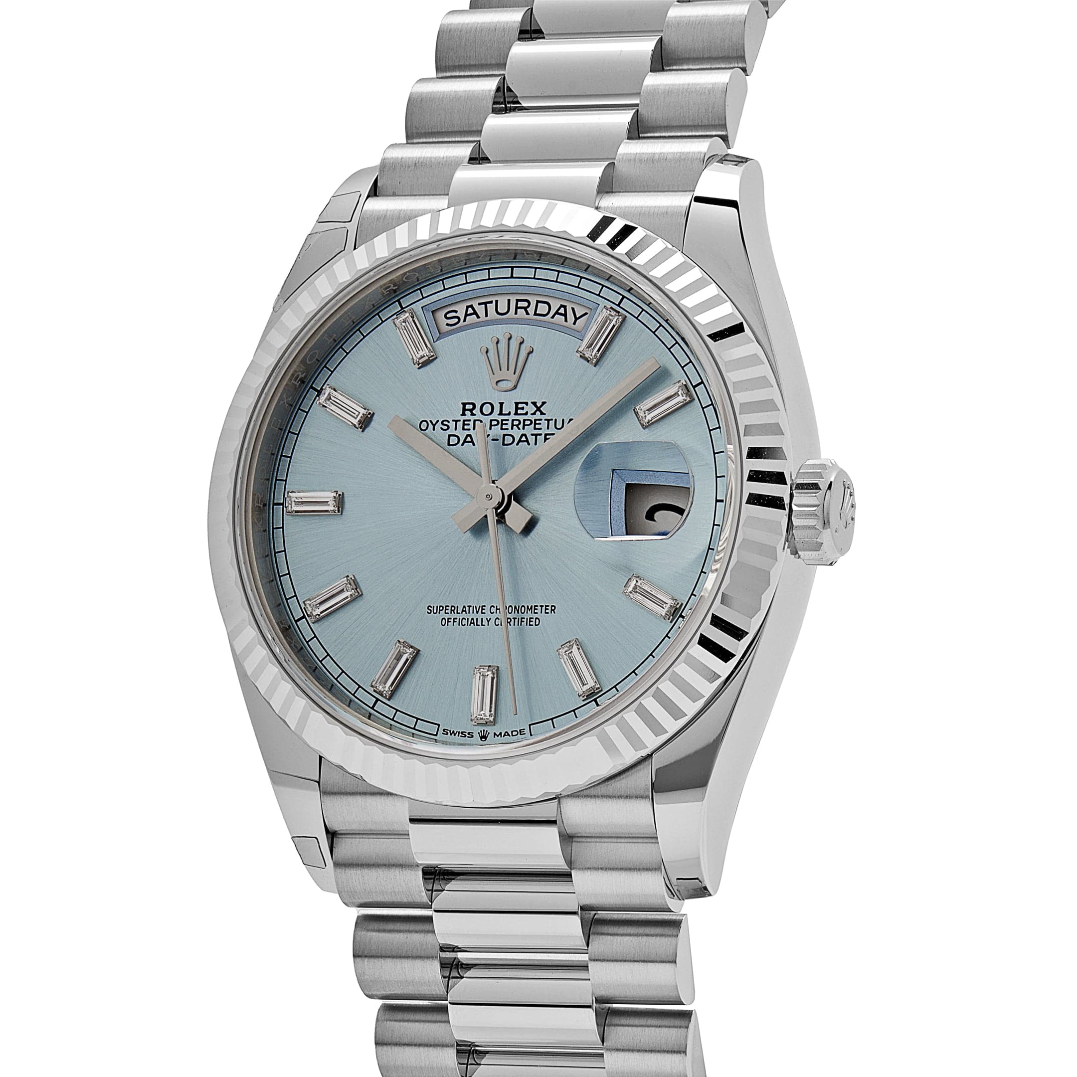 Rolex Day-Date 128236 Platinum Ice Blue Baguette Dial