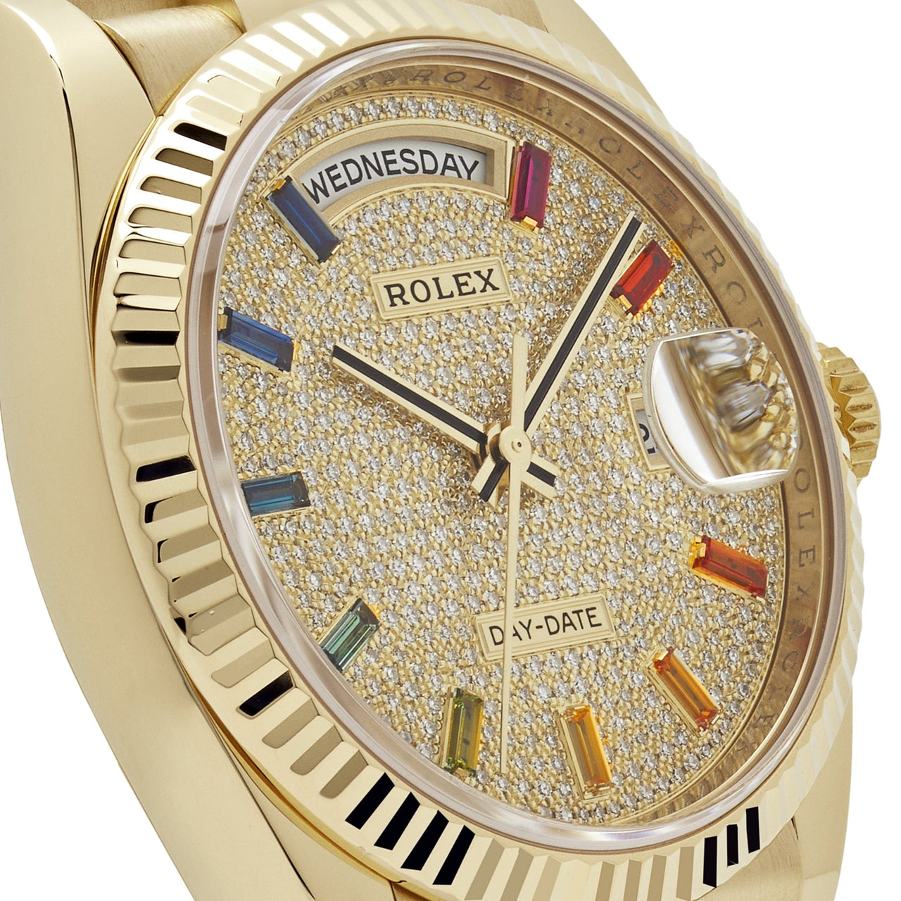 Rolex Day-Date 128238 Yellow Gold Diamond-Paved Rainbow Dial