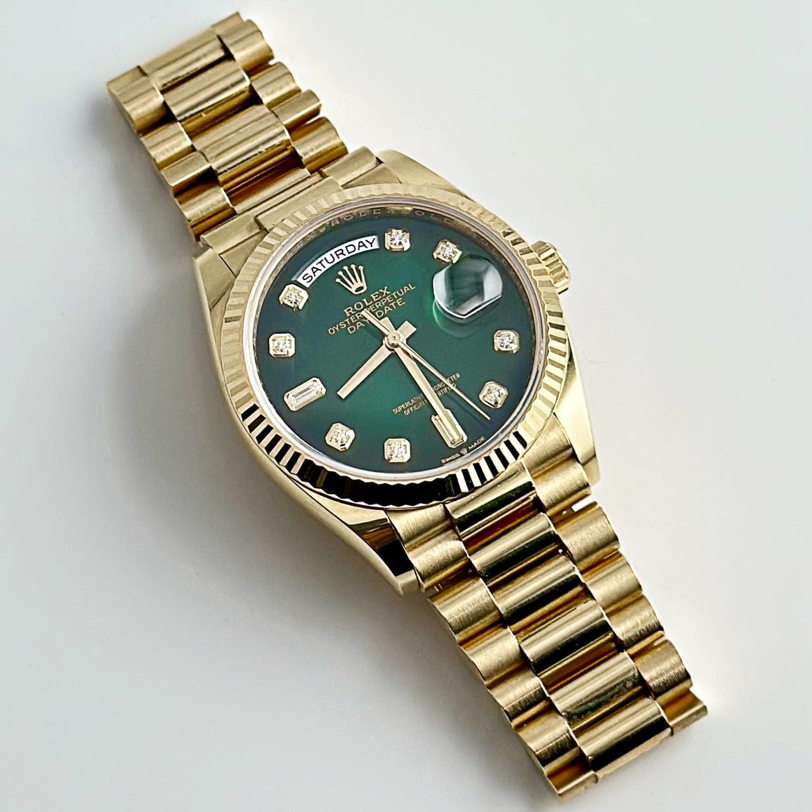 Rolex Day-Date 128238 Yellow Gold Green Diamond Dial (2020)