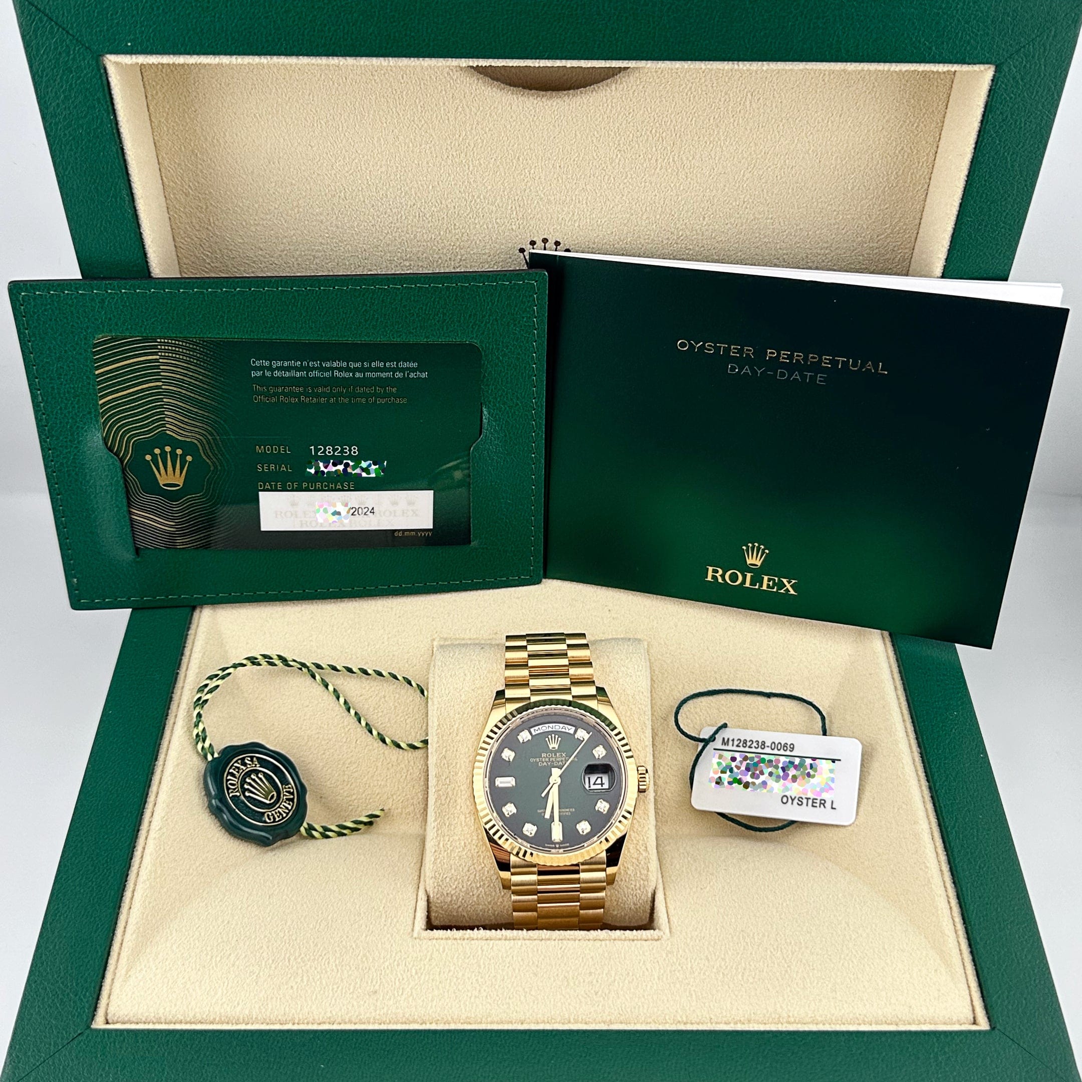 Rolex Day-Date 128238 Yellow Gold Green Diamond Dial (2024)