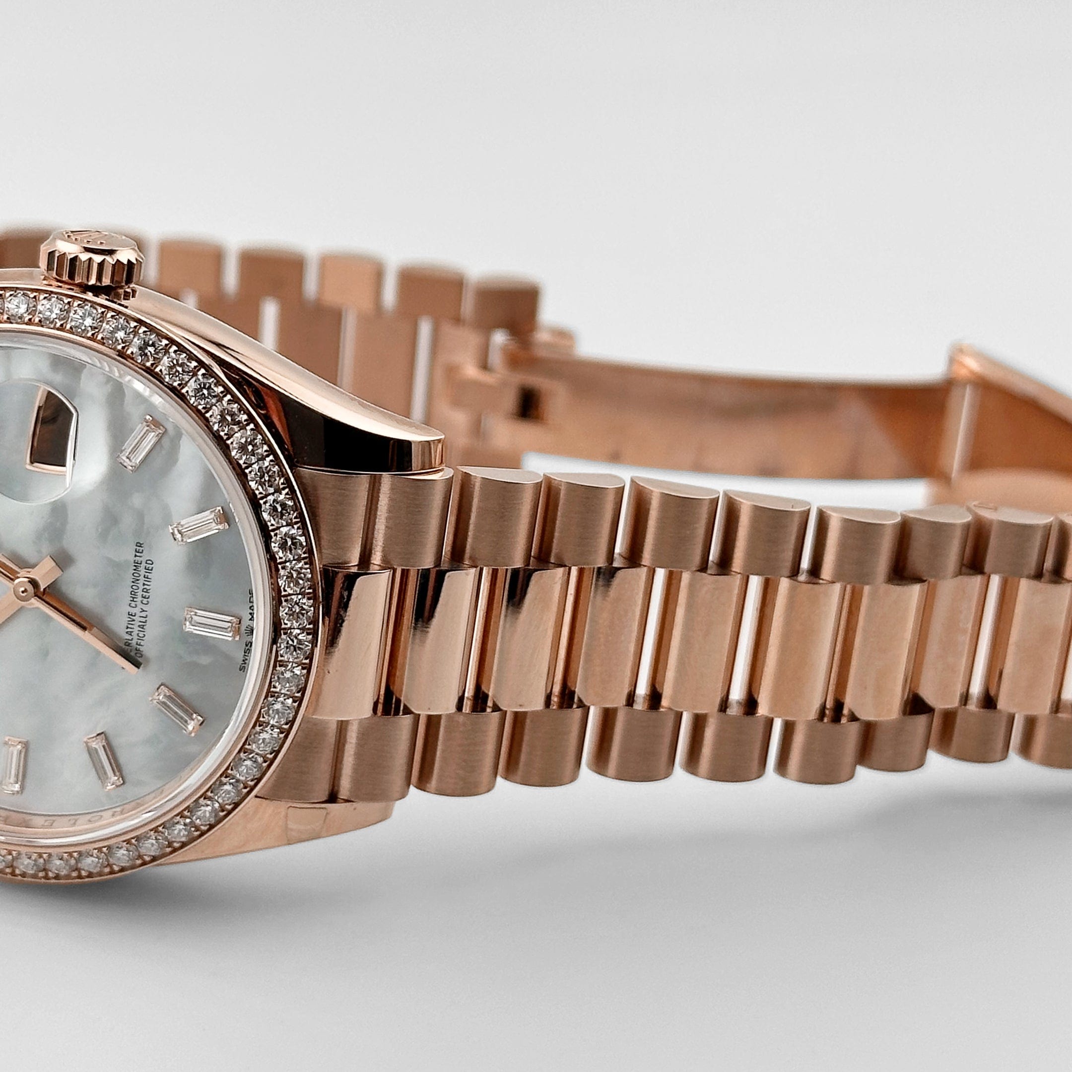 Rolex Day-Date 128345RBR Rose Gold Mother of Pearl Diamond Bezel (2025)