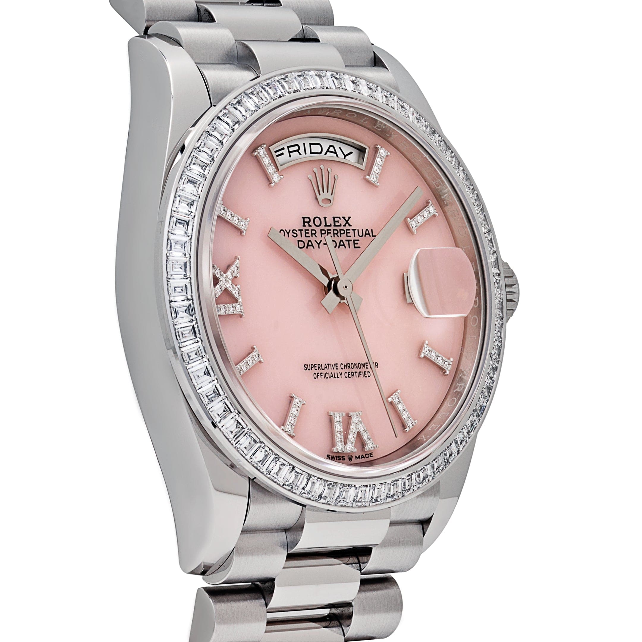 Rolex Day-Date 36 128396TBR Platinum Pink Opal Diamond Roman