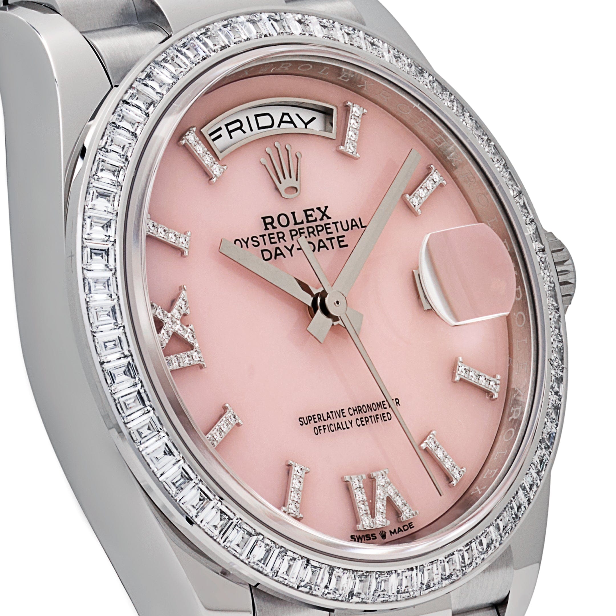 Rolex Day-Date 36 128396TBR Platinum Pink Opal Diamond Roman