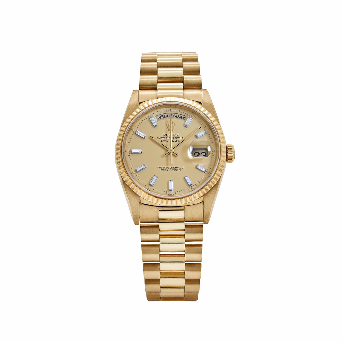 Rolex Day-Date 18238 Yellow Gold Champagne Diamond Baguette Dial (1991)