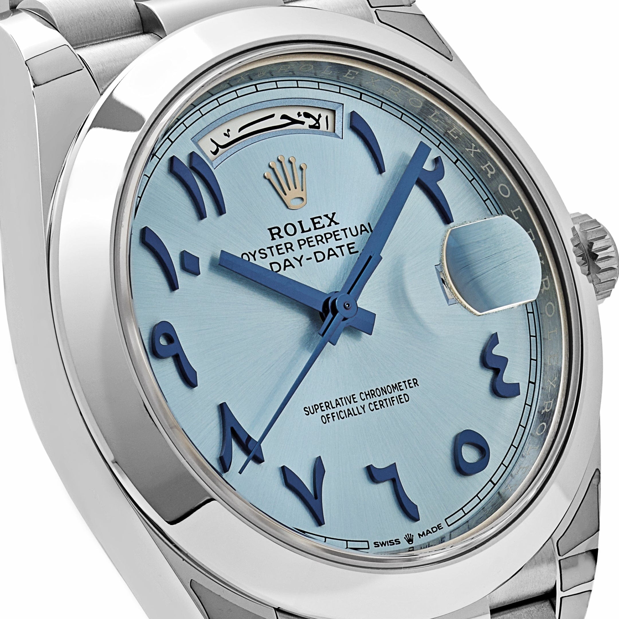 Rolex Day-Date 40 228206 Platinum Ice Blue Arabic Dial Smooth Dial