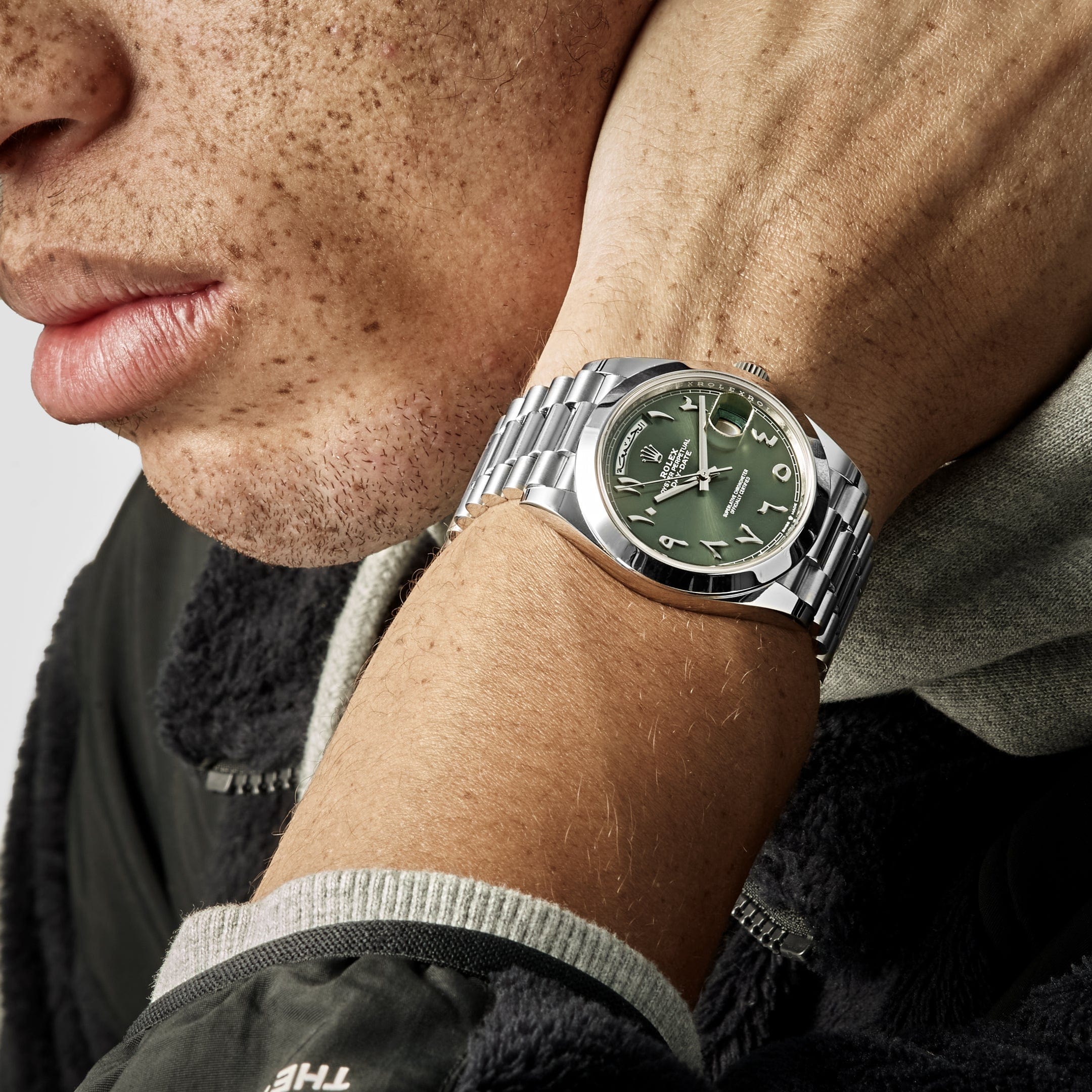 Rolex Day-Date 40 228206 Platinum Olive Green Arabic Dial – Wrist