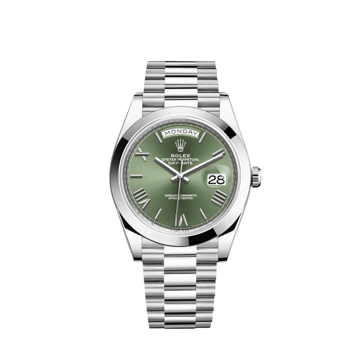 Rolex Day-Date 40 228206 Platinum President Olive Green Dial