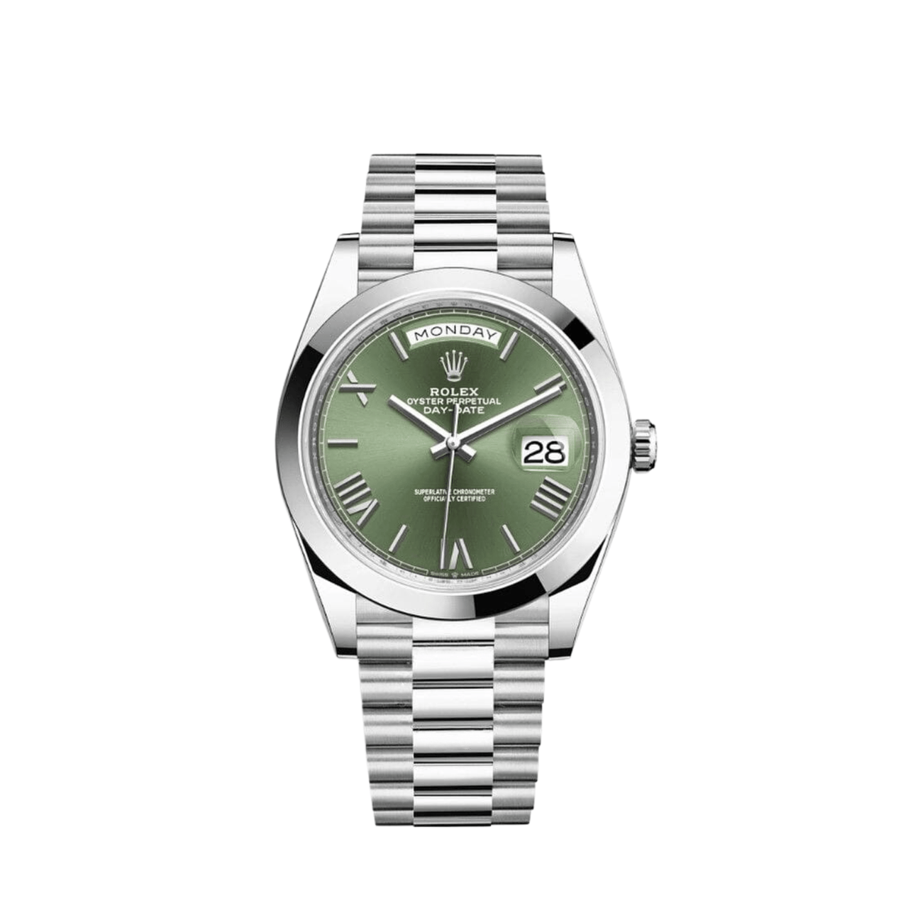 Rolex Day-Date 228206 Platinum President Olive Green Dial