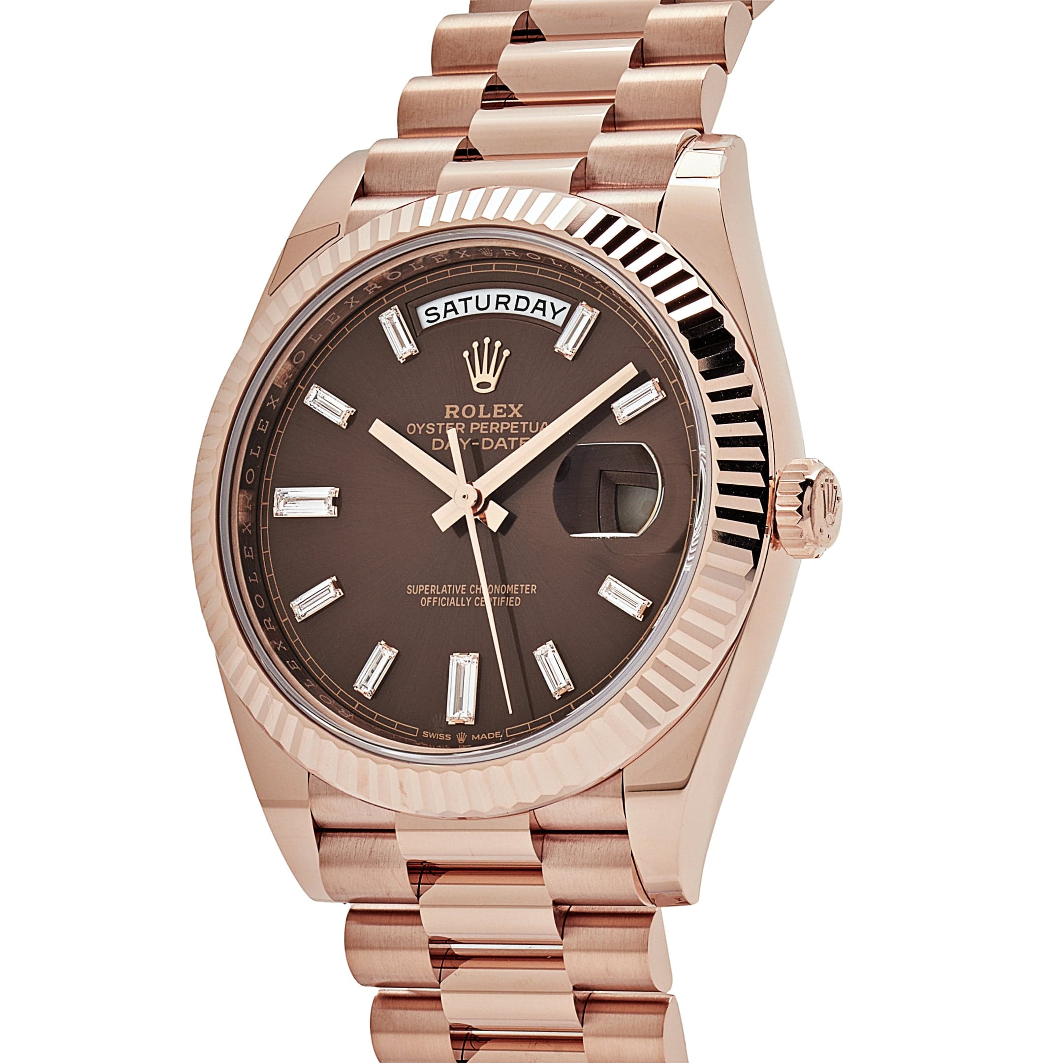 Rolex Day-Date 228235  Rose Gold Chocolate Baguette Diamond Dial (2023)