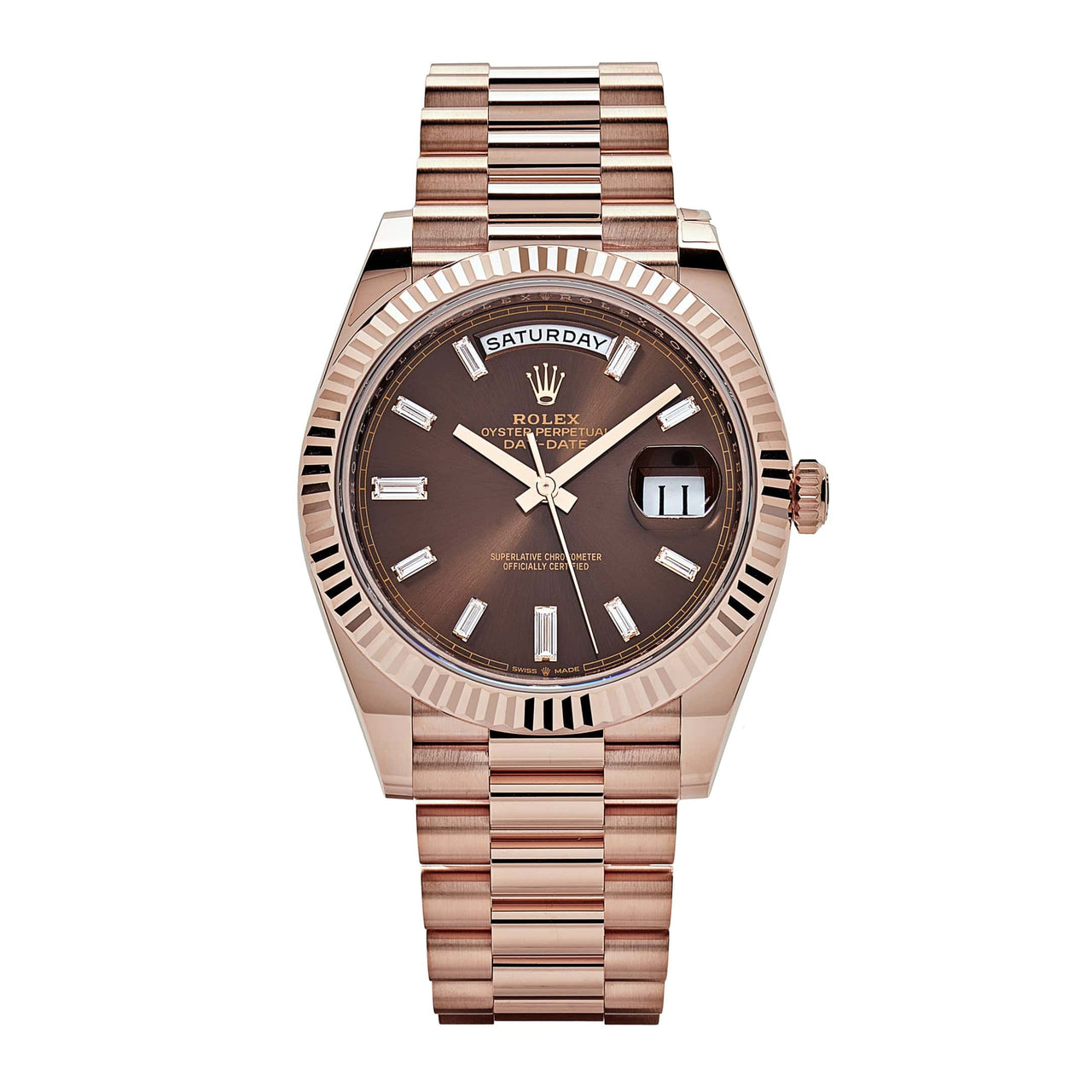 Rolex Day-Date 228235  Rose Gold Chocolate Baguette Diamond Dial (2023)