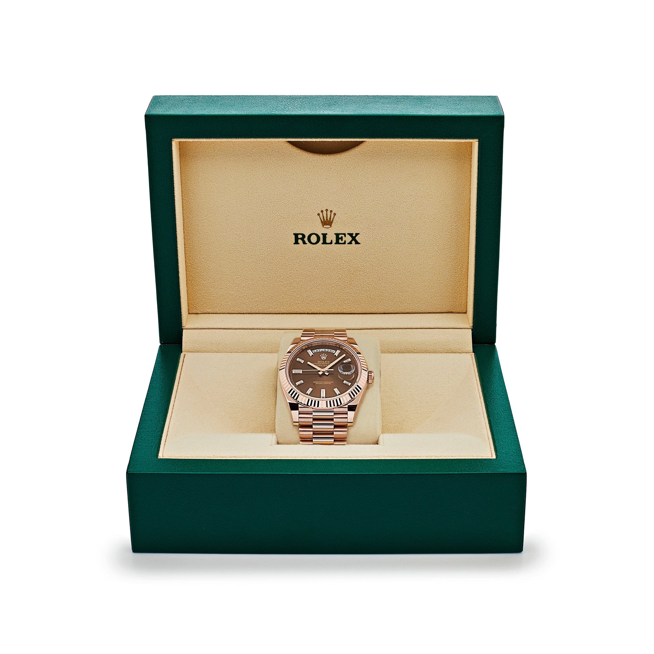 Rolex Day-Date 228235  Rose Gold Chocolate Baguette Diamond Dial (2023)