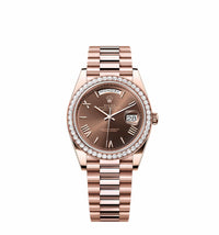 Thumbnail for Rolex Day-Date 228235 Rose Gold Chocolate Roman Dial Diamond Bezel