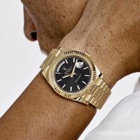 Thumbnail for Rolex Day-Date 228238 Yellow Gold Black Diagonal Motif Dial