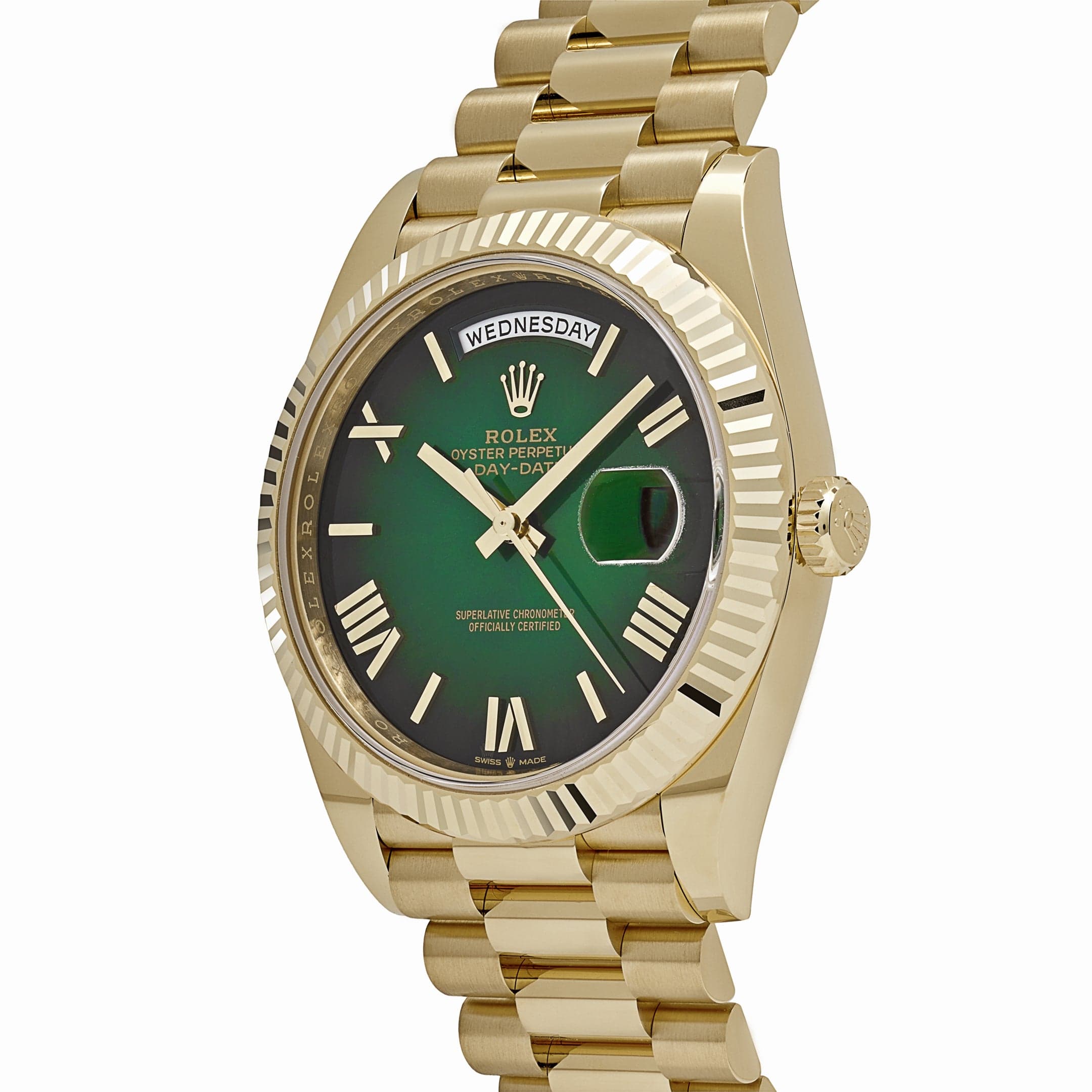 Rolex Day-Date 228238 Yellow Gold Green Ombre Roman Numeral Dial