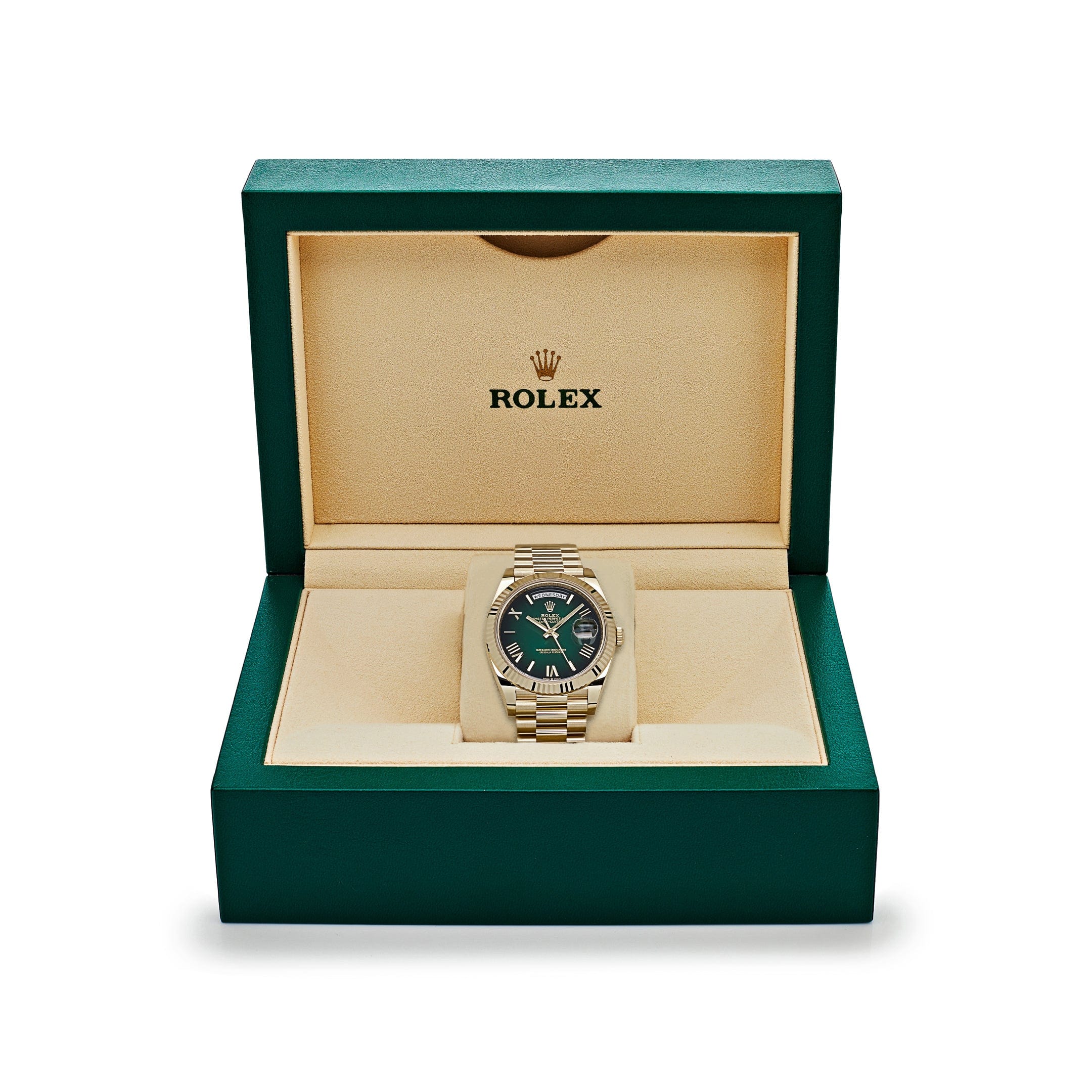 Rolex Day-Date 228238 Yellow Gold Green Ombre Roman Numeral Dial