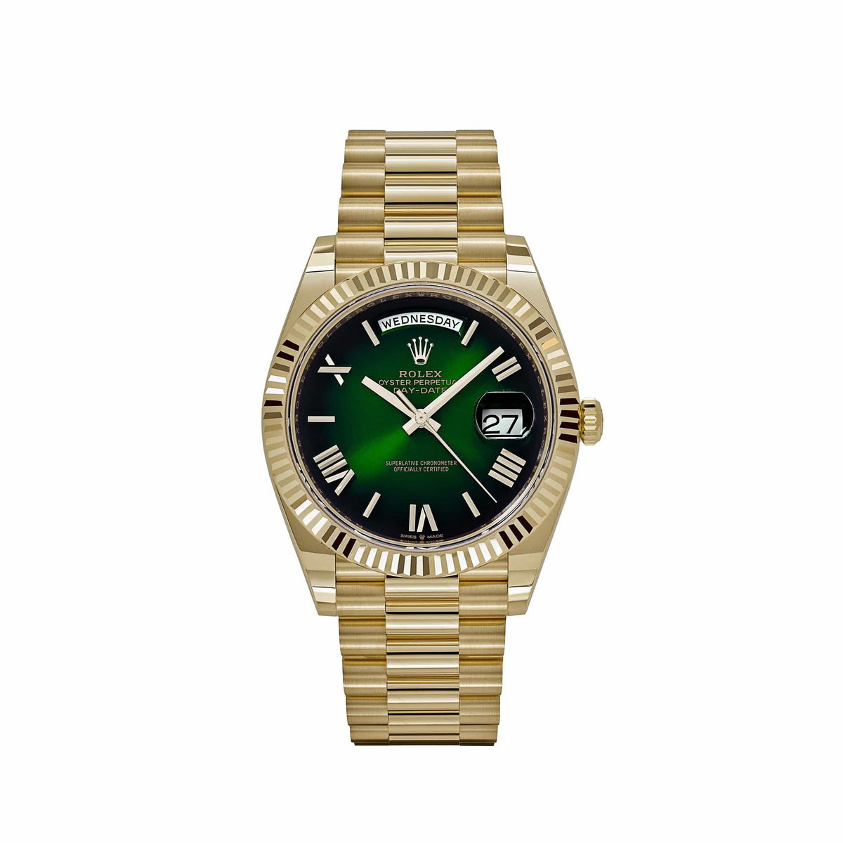 Rolex Day-Date 40 228238 Yellow Gold Green Ombre Roman Numerals Dial (2025)