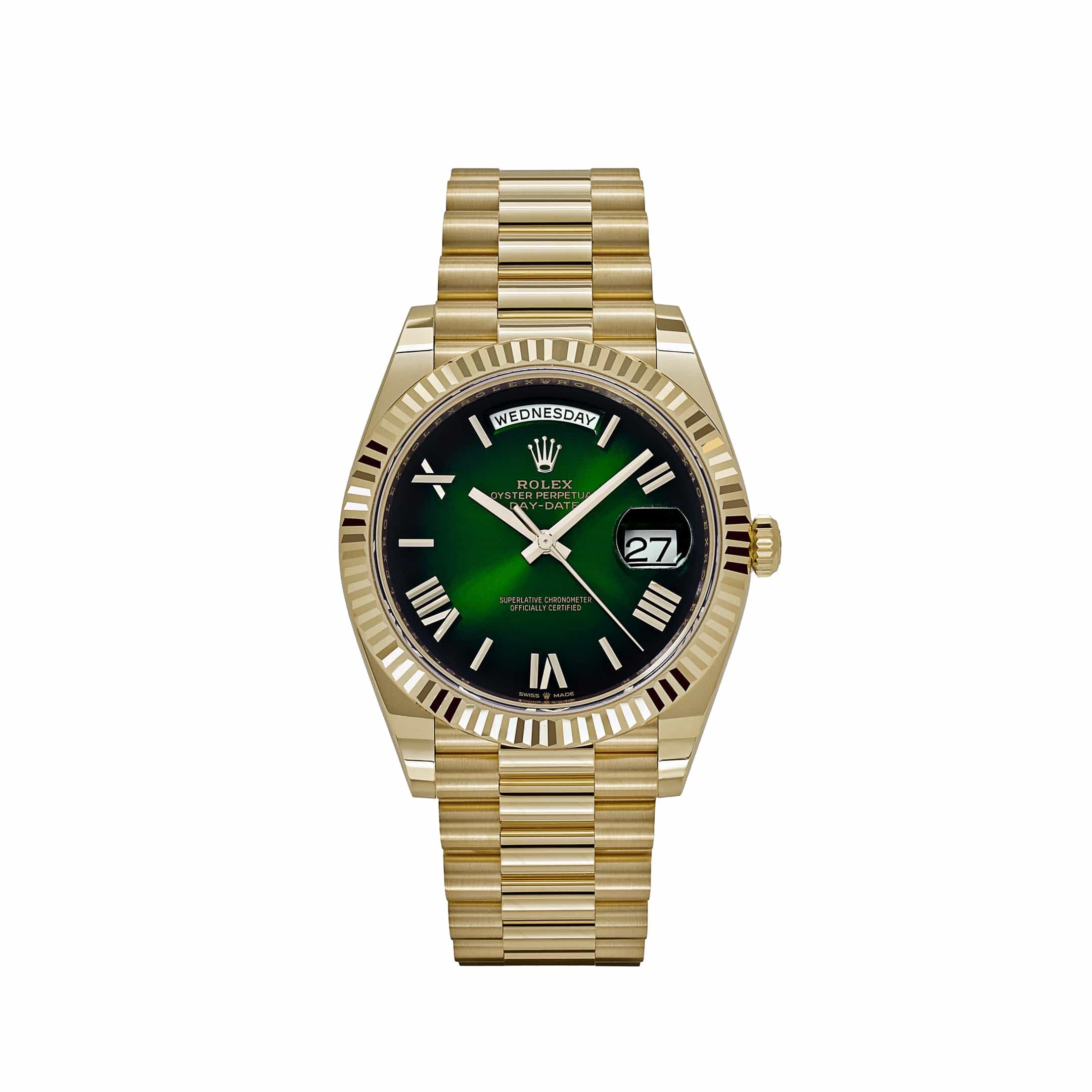 Rolex Day-Date 228238 Yellow Gold Green Ombre Roman Numeral Dial