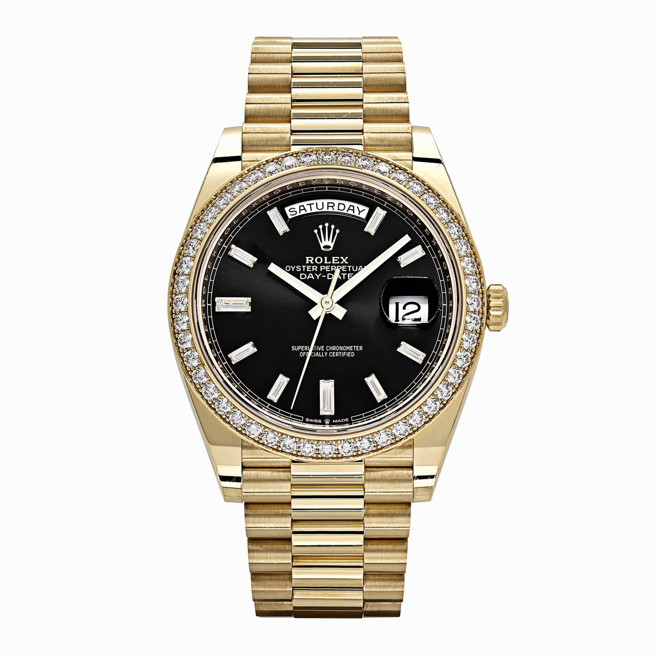 Rolex Day-Date 228348RBR Yellow Gold Black Diamond Dial Diamond Bezel (2021)